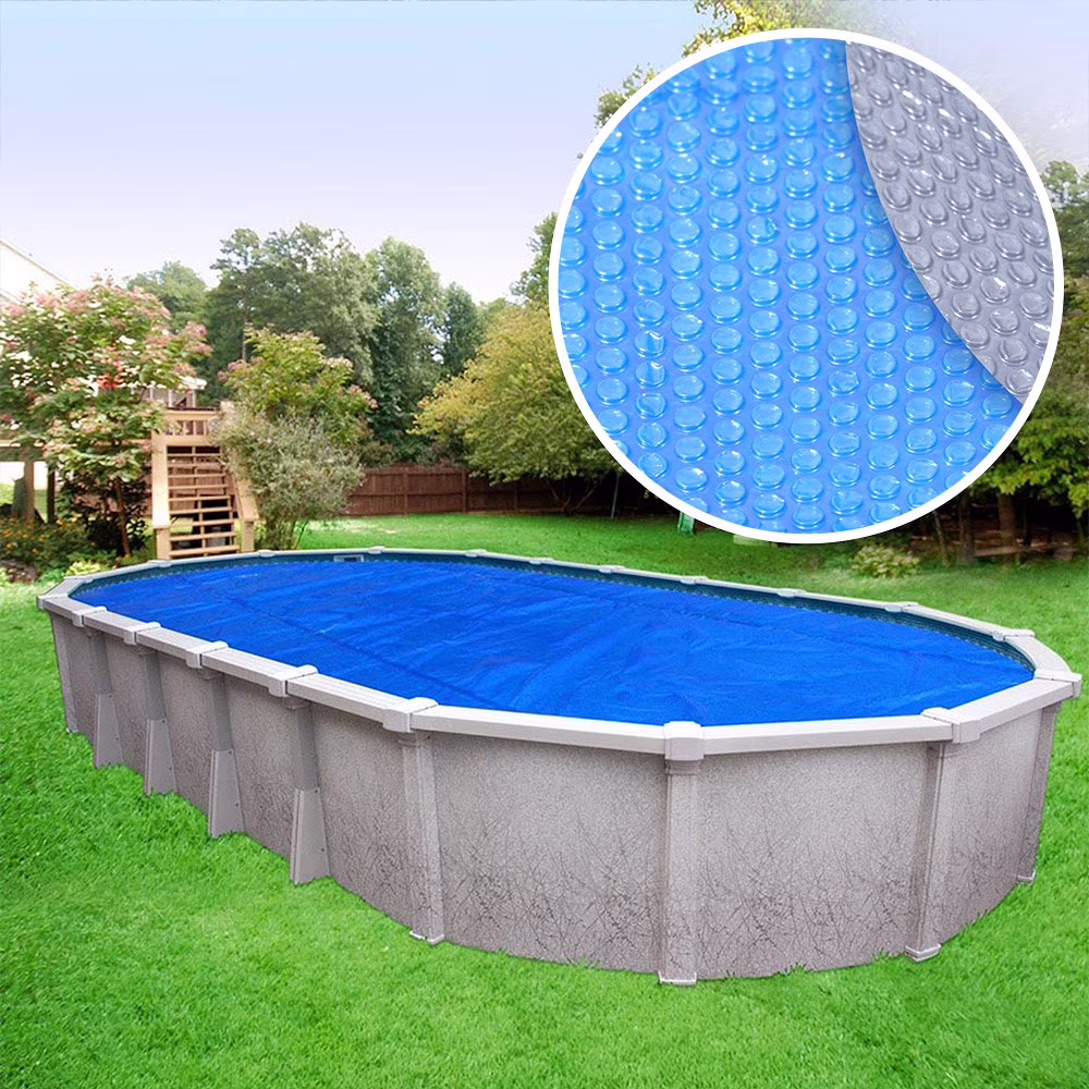 Pool Mate Deluxe 5-Year Blue/Silver Solar Blanket for Above Ground Swimming Pools, Oval - 12 Feet x 24 Feet