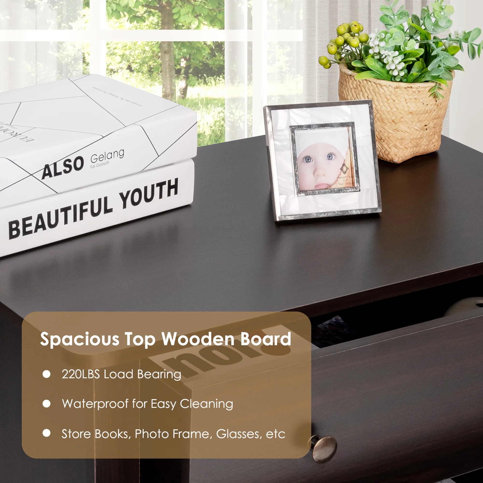 Gymax 3 Drawer Dresser Chest of Drawers Bedside Table for Living Room Bedroom Espresso - Image 10