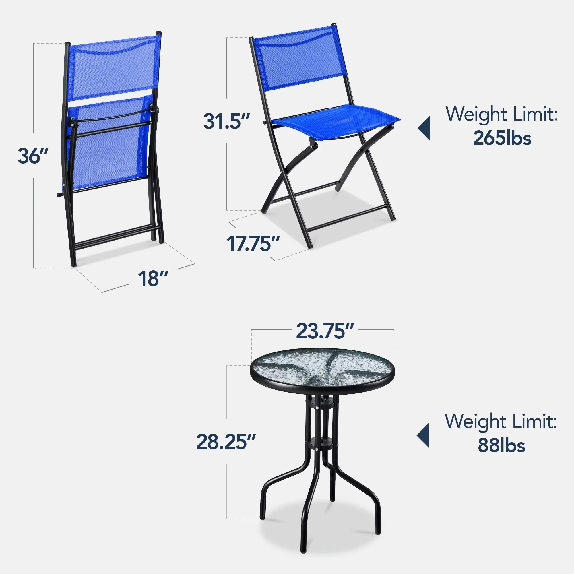 Best Choice Products 3-Piece Patio Bistro Dining Set With Glass Tabletop And Folding Chairs - Gray - Image 65 Best Choice Products 3-Piece Patio Bistro Dining Set With Glass Tabletop And Folding Chairs - Gray - Image 65