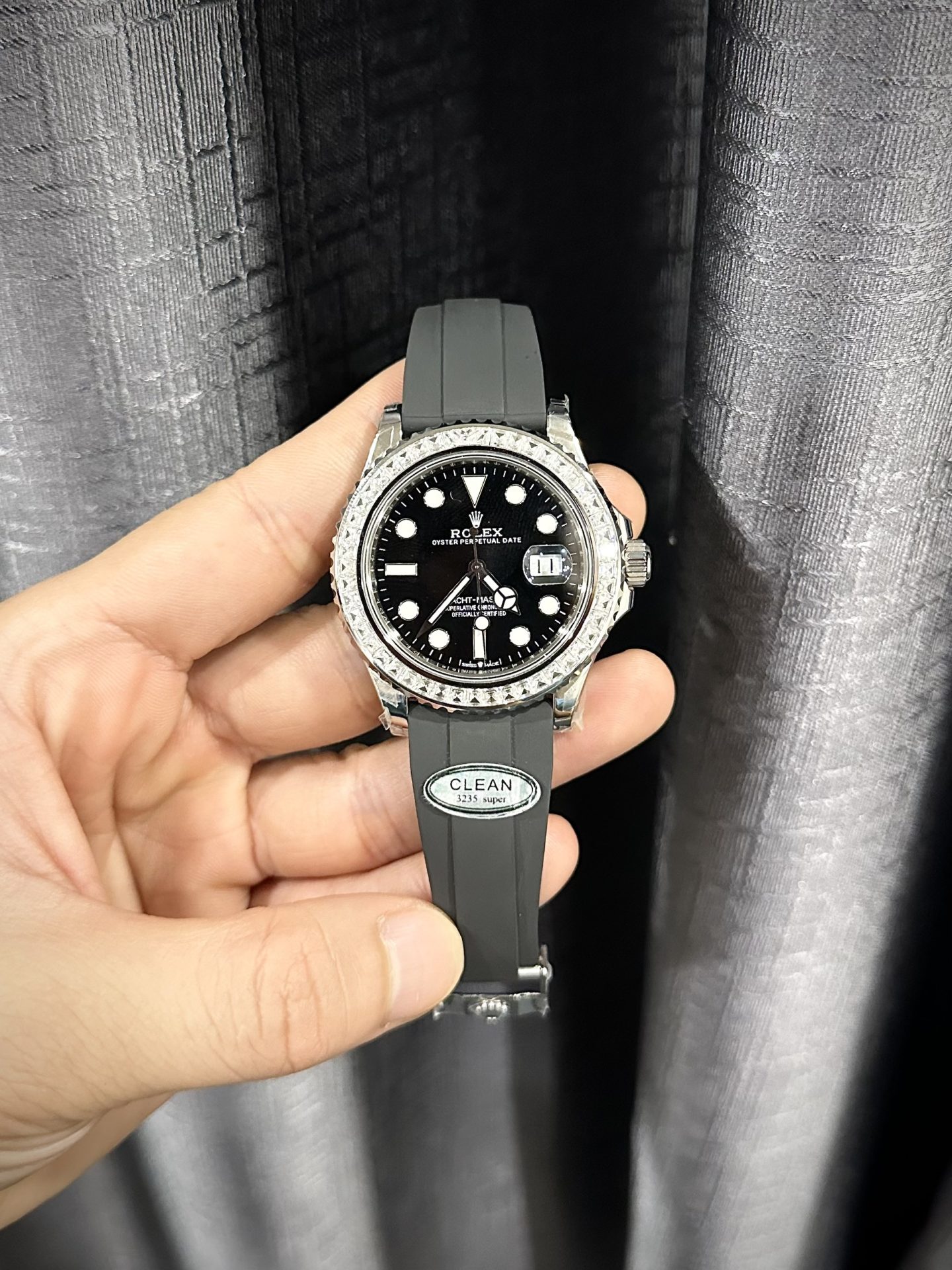 Rolex Replica Watch Yacht-Master Custom Moissanite Diamonds Clean Factory 40mm - Elite Watch Atelier