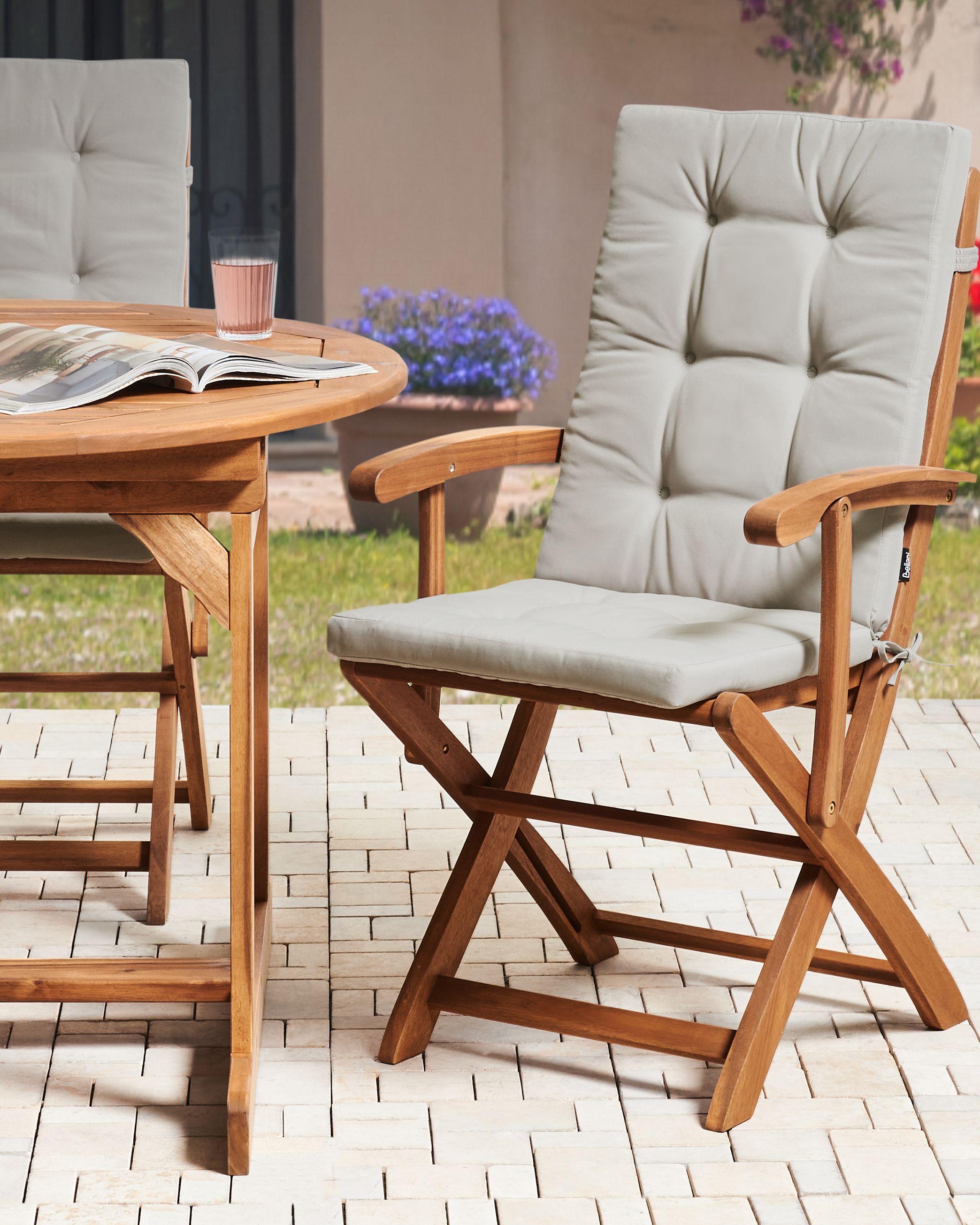 Set of 2 Garden Chairs with Cushions MAUI PREMIUM Acacia Wood Taupe