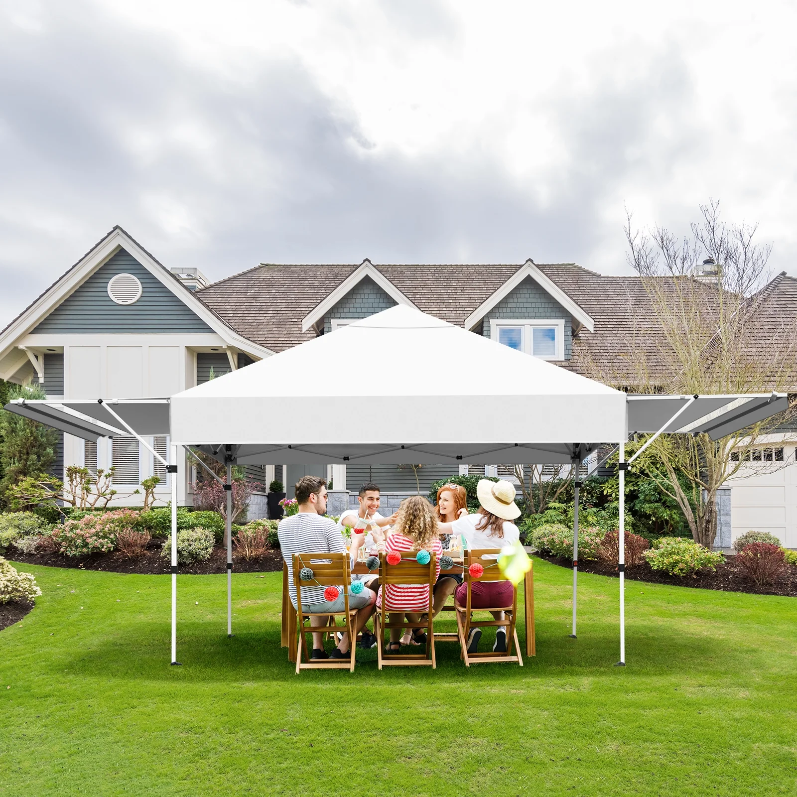 Patiojoy 10x17ft Pop up Canopy 3 Height Adjustment Folding Tent with Roller Bag White - Image 2