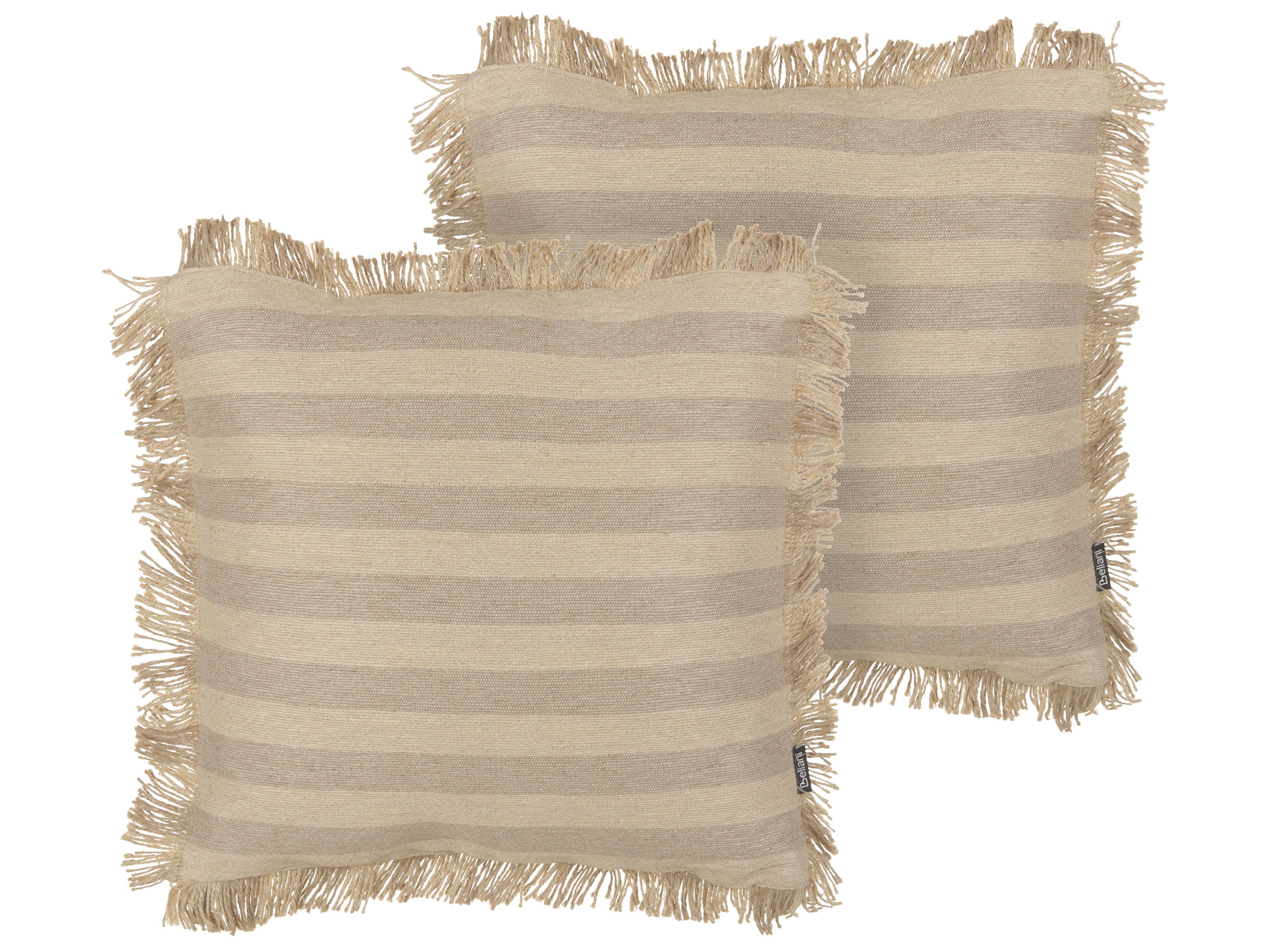Set of 2 Decorative Cushions CIRSIUM Jute 45 x 45 cm Beige Striped