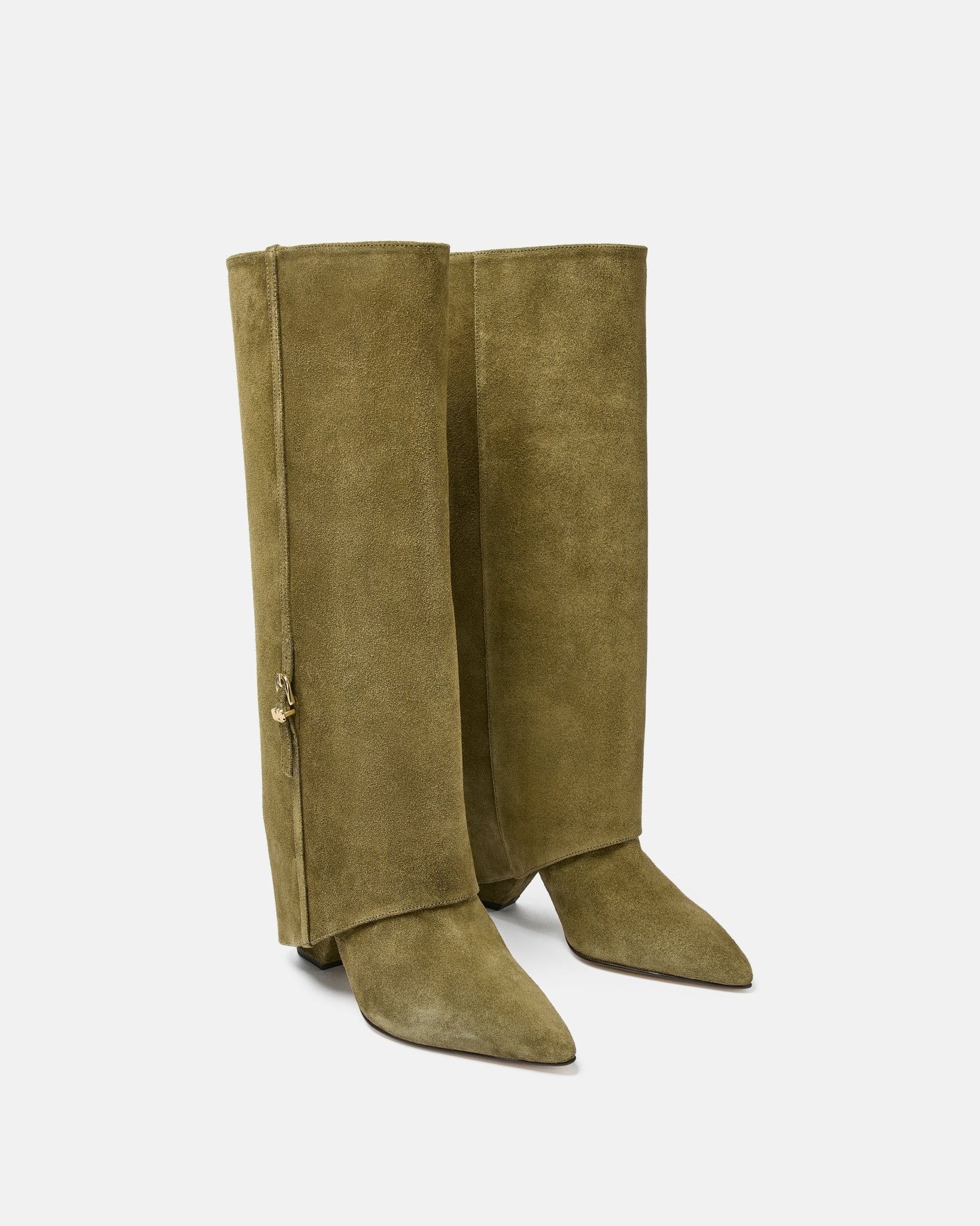 BOTTES AVANA/VEL - En cuir velours à talons kaki