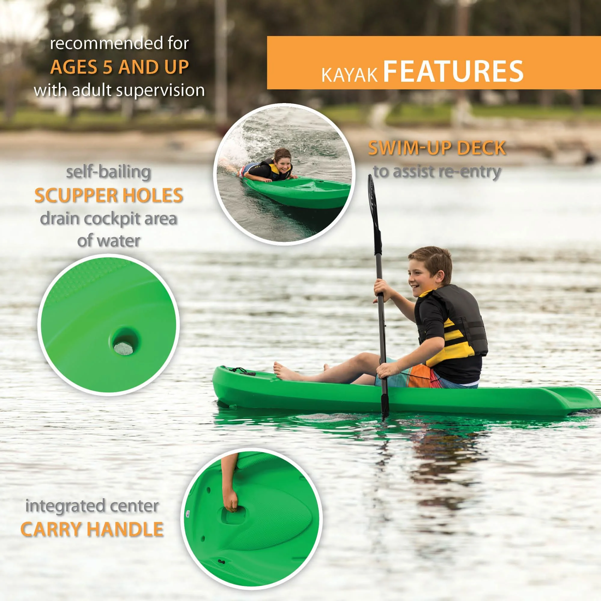 Lifetime Recruit 6.5 ft Youth Sit-on-Top Kayak, Lime Green (90765) - Image 19