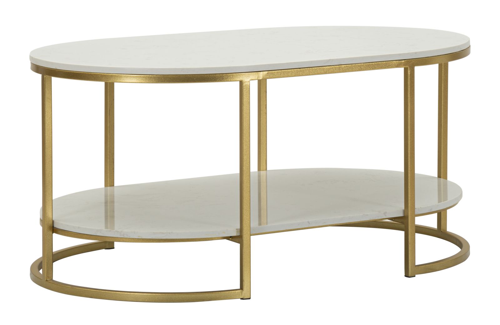 Salontafel in goudkleurig metaal en marmer cm 90x60x45