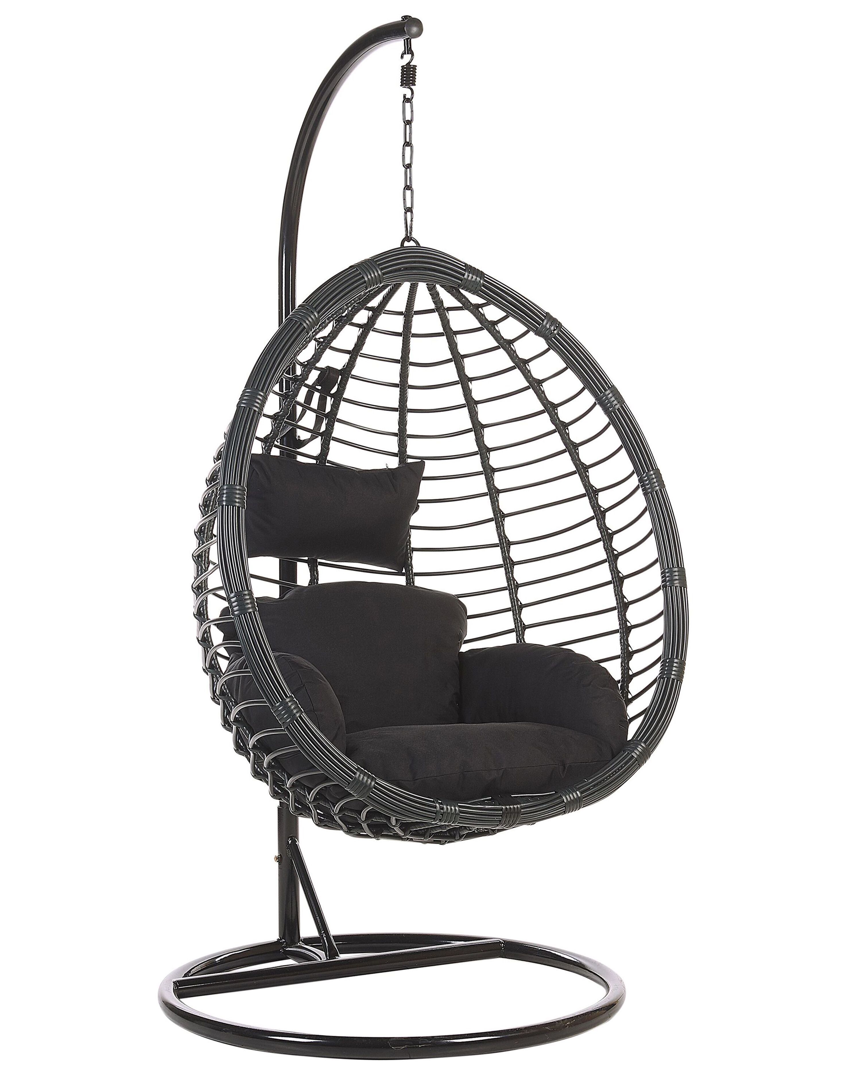 Hanging Chair with Stand TOLLO PE Rattan Black