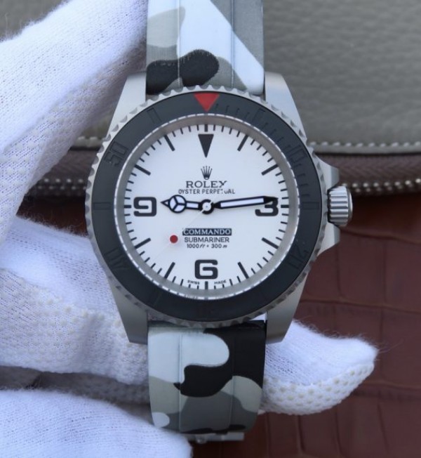 Replica Rolex Submariner Commando White Dial Ceramic Bezel Rubber Strap A2836 - Elite Watch Atelier