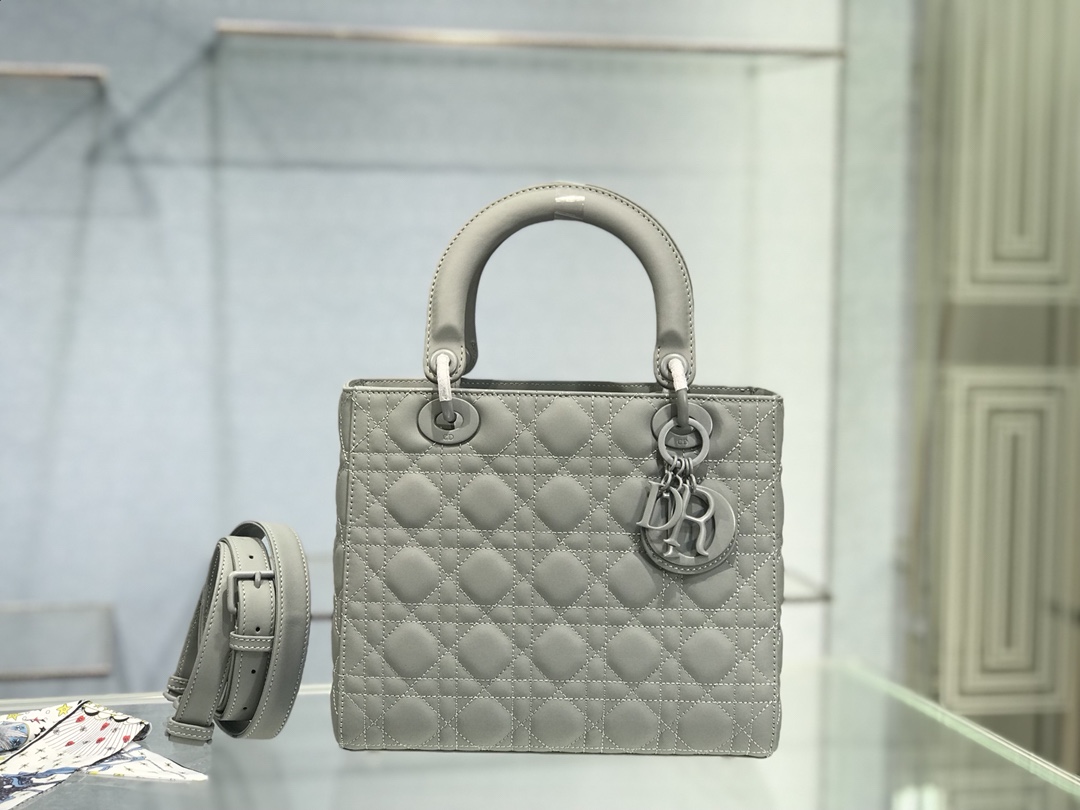 Christian Dior Medium Lady Dior Bag Grey For Women 9.5in/24cm1:1High-quality replica