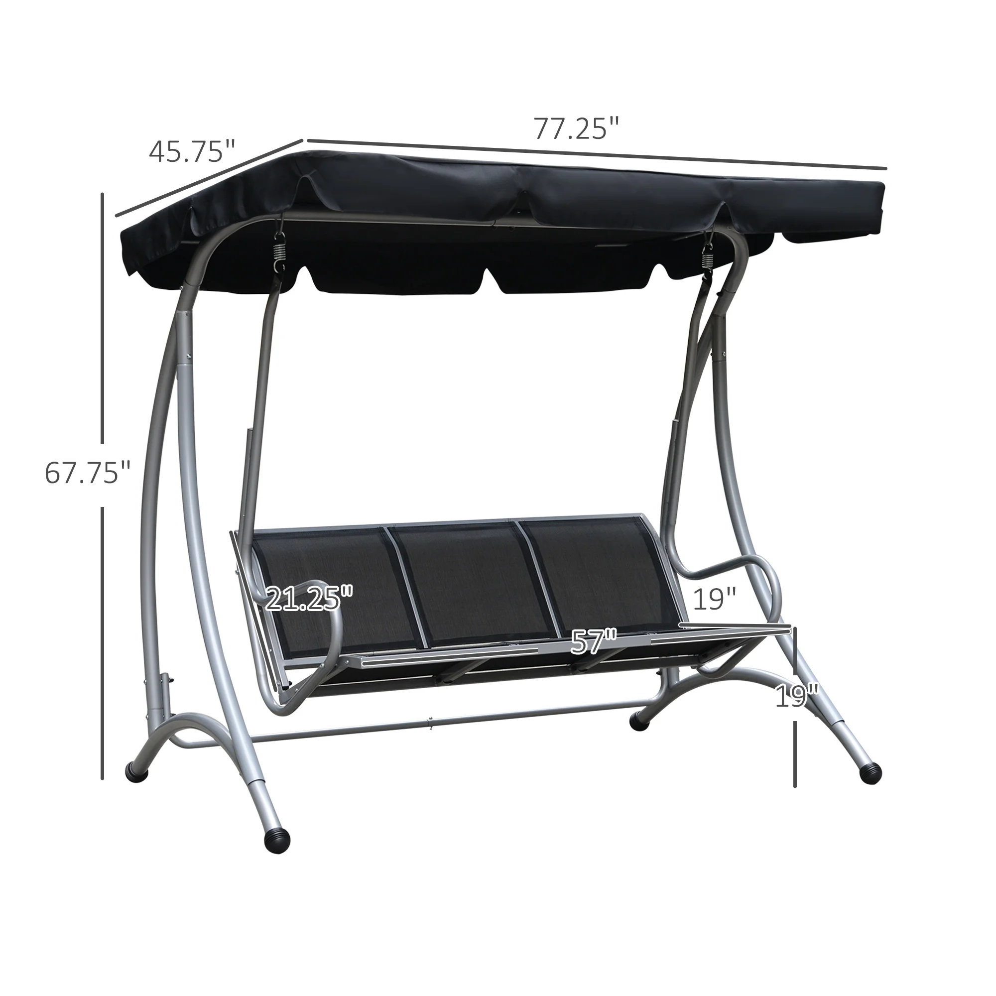 Outsunny 3 Person Patio Swing Seats, Porch Swing with Stand & Adjustable Canopy, Heavy Duty Outdoor Swing Chair Bench for Adults, Black - Image 10