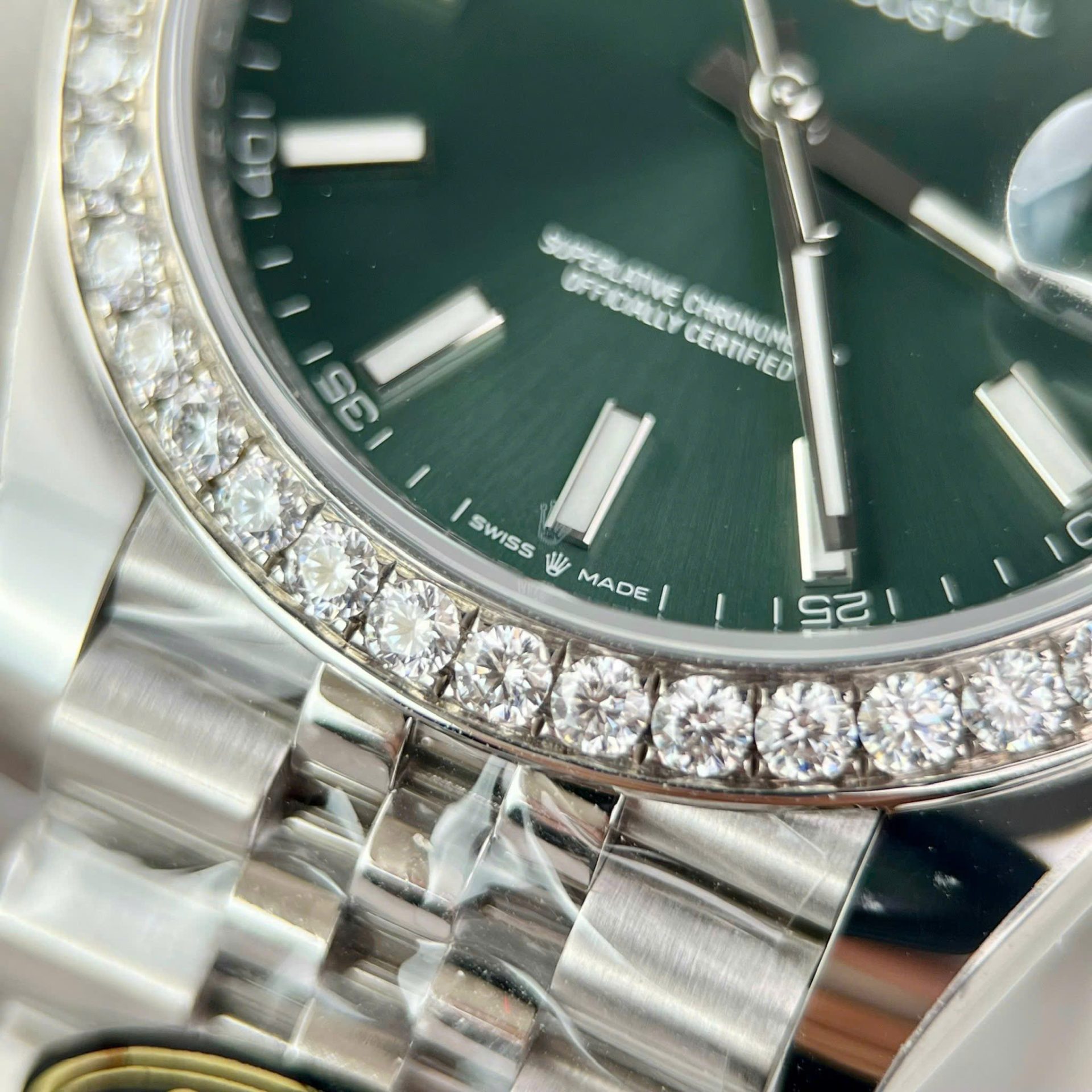 Rolex DateJust Green Dial Copies Watch Moissanite Diamonds Custom Clean Factory 41mm - Top club