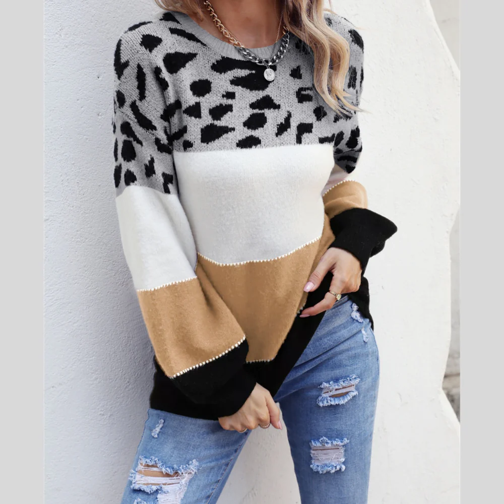 Angel Wings Color Block Round Neck Sweater - ZKZOOK