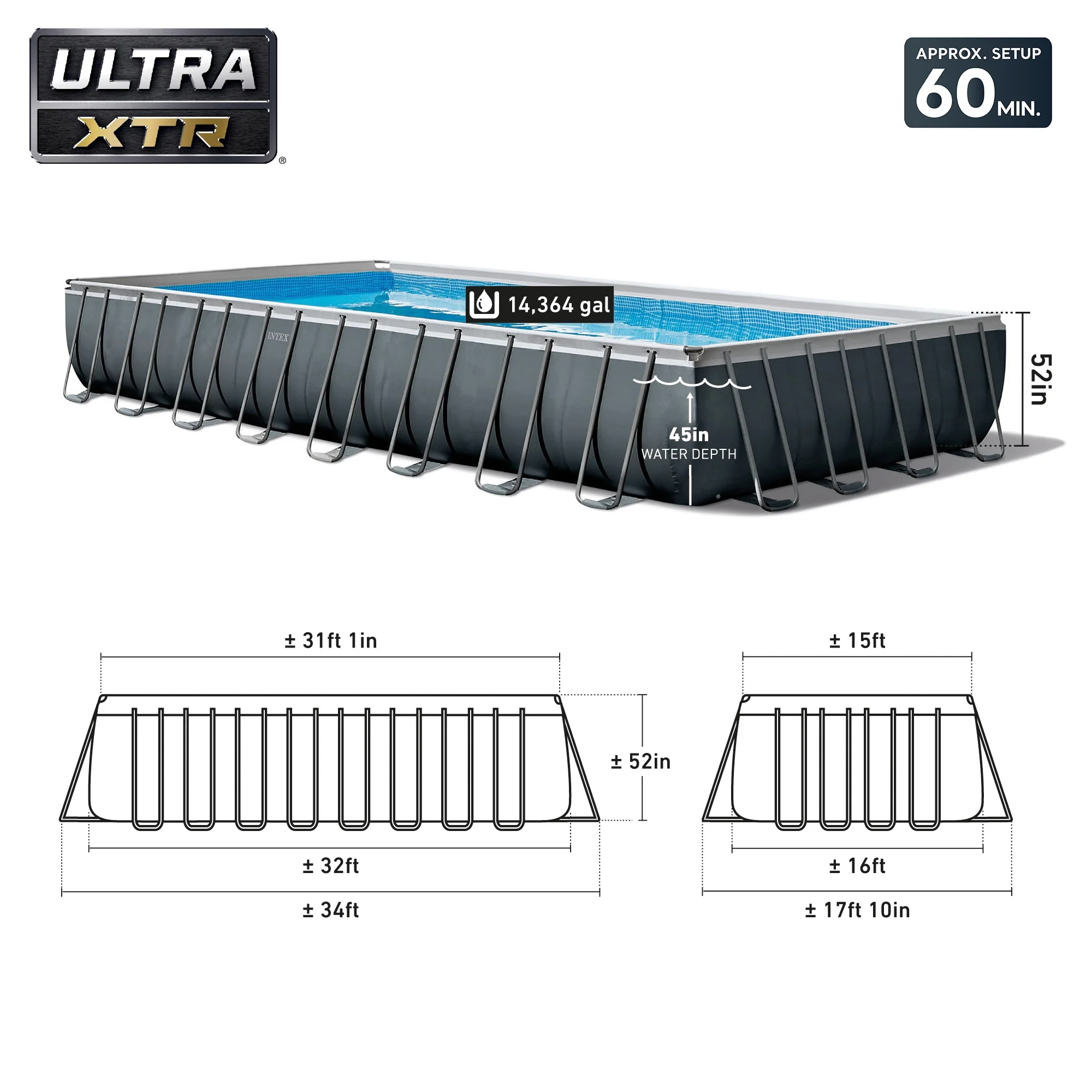 Open Box Intex 32 Ft x 16 Ft x 52 Inch Ultra XTR Rectangular Pool Set w/ Pump - Image 3