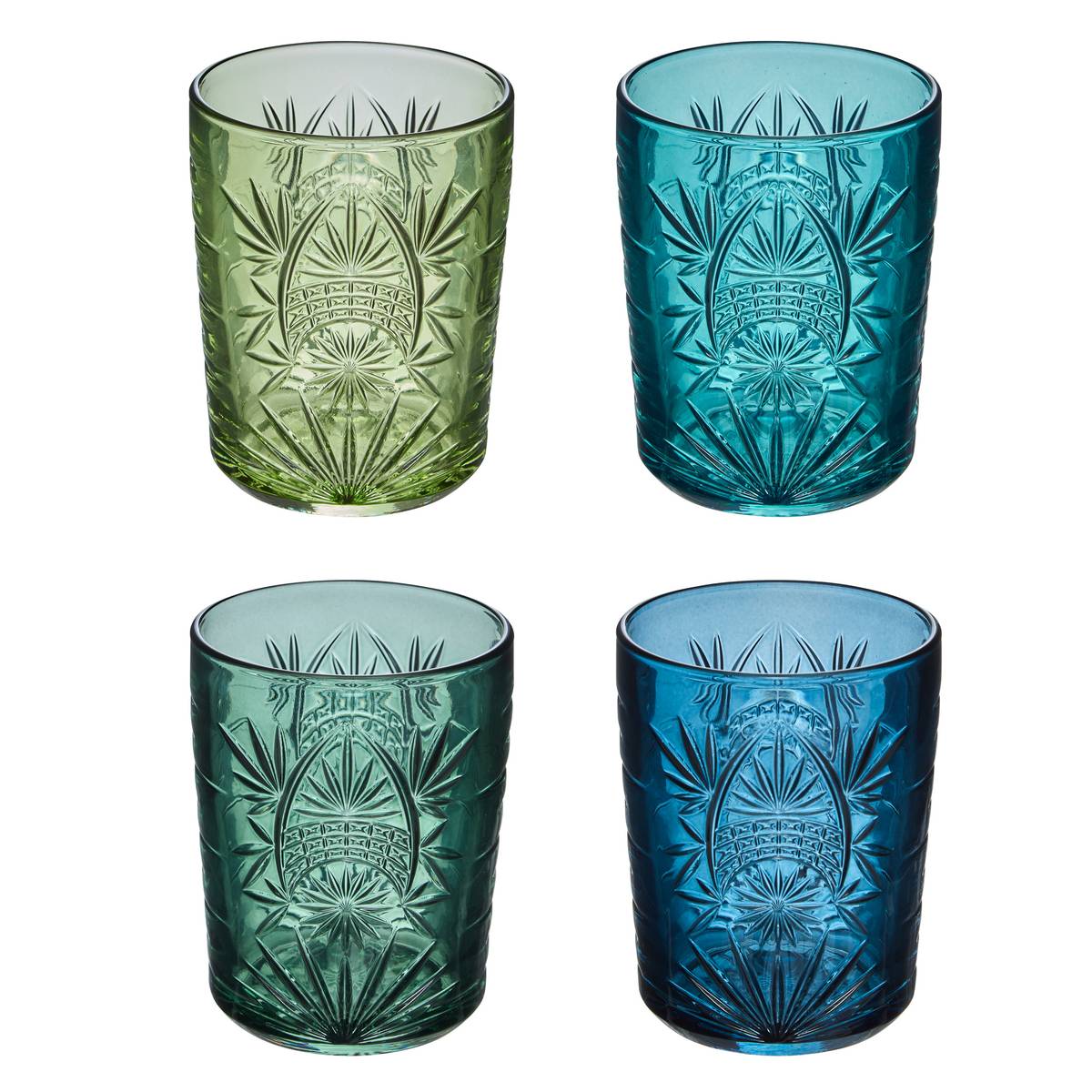 Set of 4 low tumblers"Ayla" 350 ml, glass, Blue