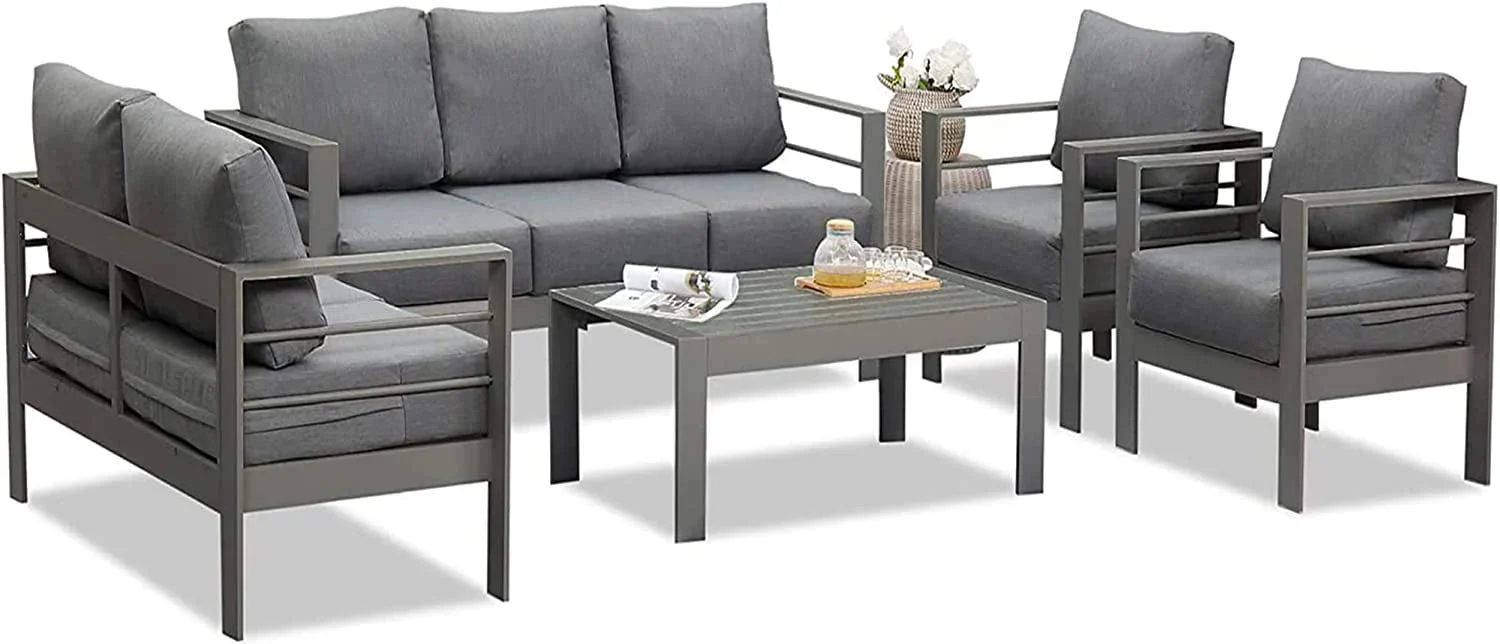 Superjoe Outdoor Patio Sofa 3 Seats Gray Aluminum With Dark Grey Cushions - Image 11 Superjoe Outdoor Patio Sofa 3 Seats Gray Aluminum With Dark Grey Cushions - Image 11