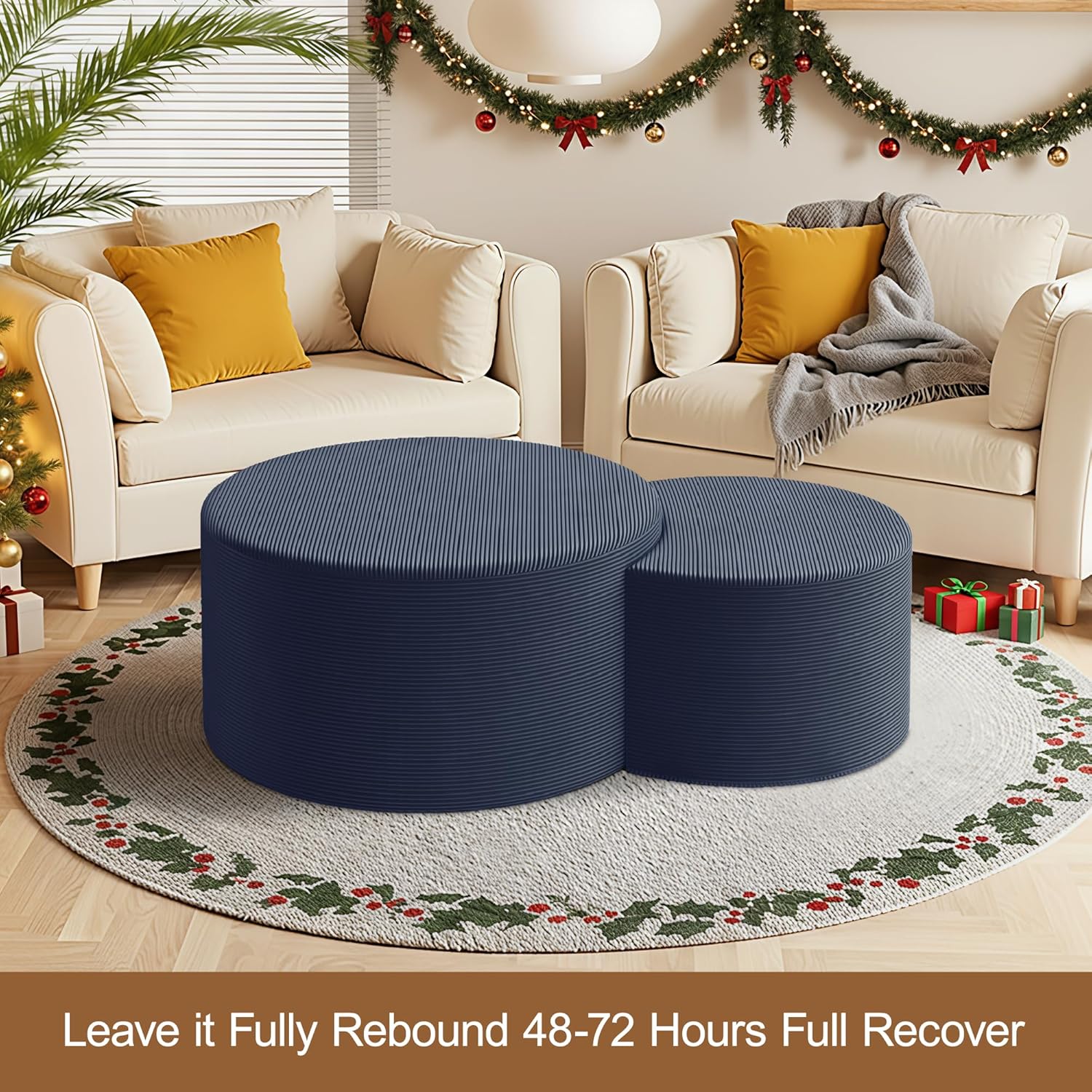 BSHOMGI Nesting Coffee Table Set of 2, Upholstered Round Corduroy Circle Foam Round Side Table for Living Room, Entryway Set, 32