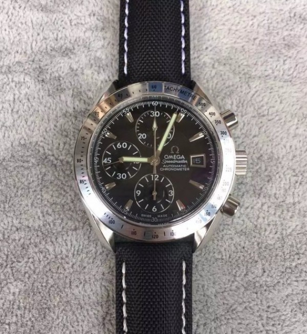 Replica Omega Speedmaster 3210 Black Dial Black Nylon Strap Back through A7750 - Top club