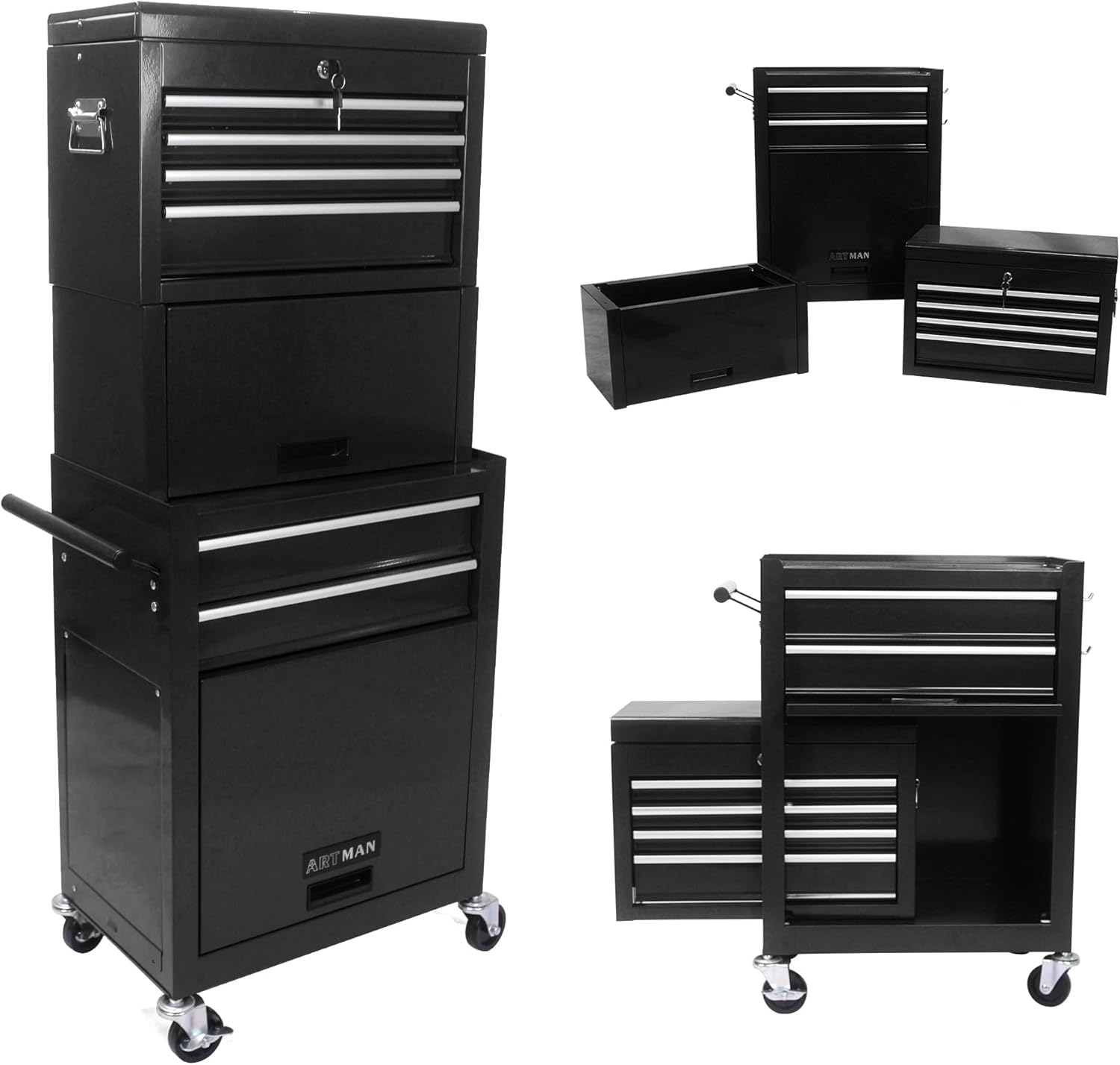RYH 6 Drawers Rolling Tool Chest & Tool Box on Wheels | Heavy Duty Metal Cart with Ball Bearing Drawers | Fits US General Tool Box for Garage Storage (Black, 6 Drawers 3 in 1/51.99