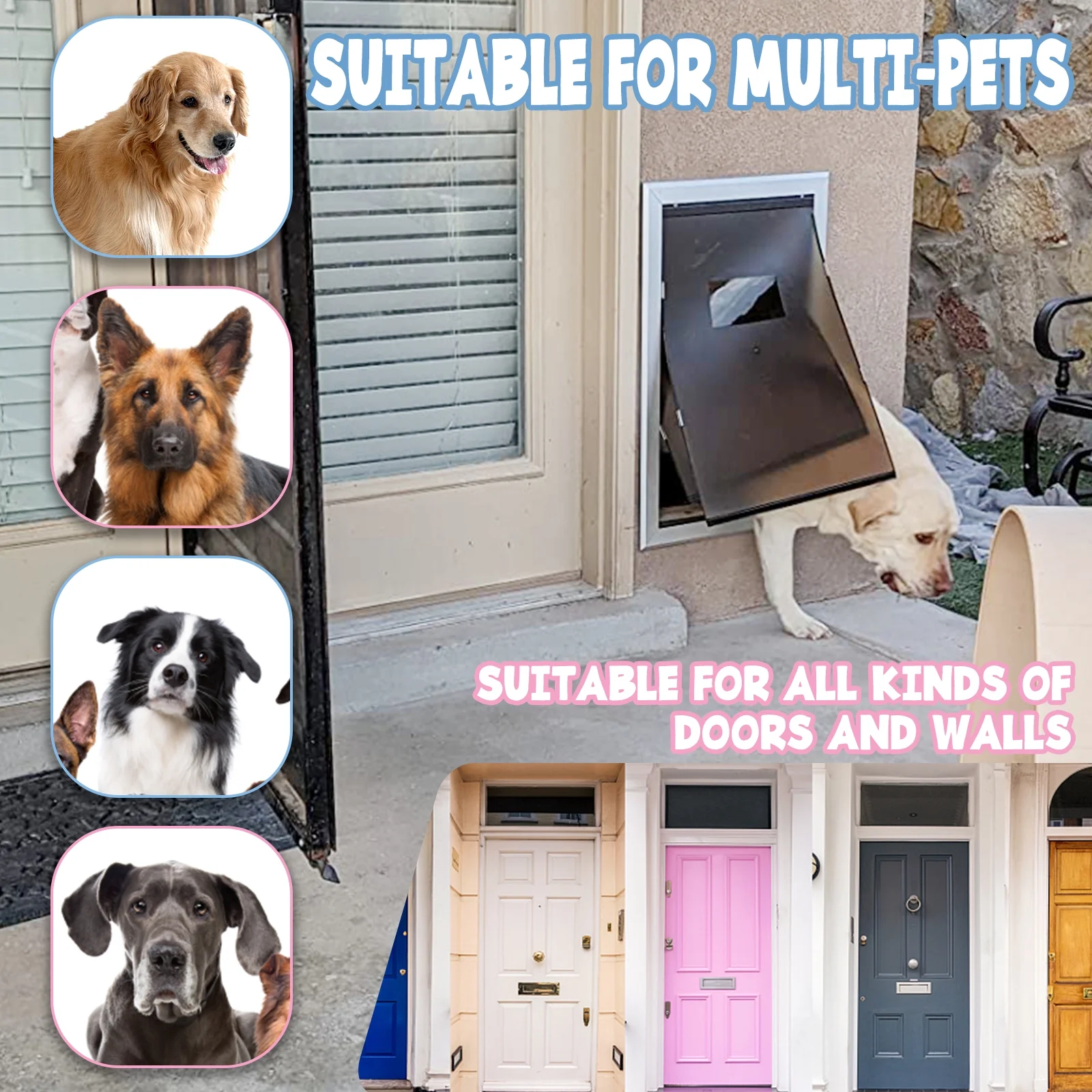 SHZOND Large Dog Door Aluminum Dog Doors W/Extra-Large Flap 17.5" W x 27.7" H Doggie Doors for Large Dog Up to 220lbs - Image 5