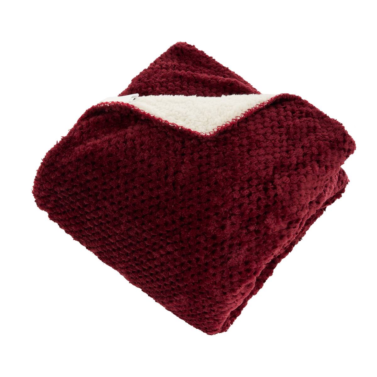 Flannel throw with sherpa effect "Lyno" Garnet Red, 170x130 cm