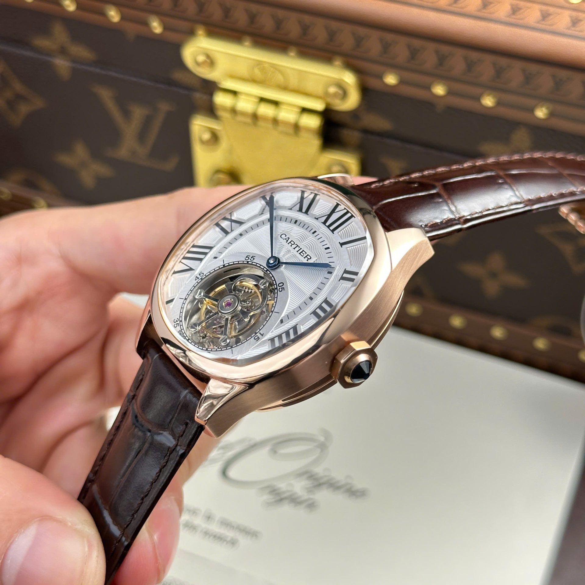 Cartier Drive Tourbillon Replica Watch Dial Guiloche Motif Leather Strap 41mm - Top club