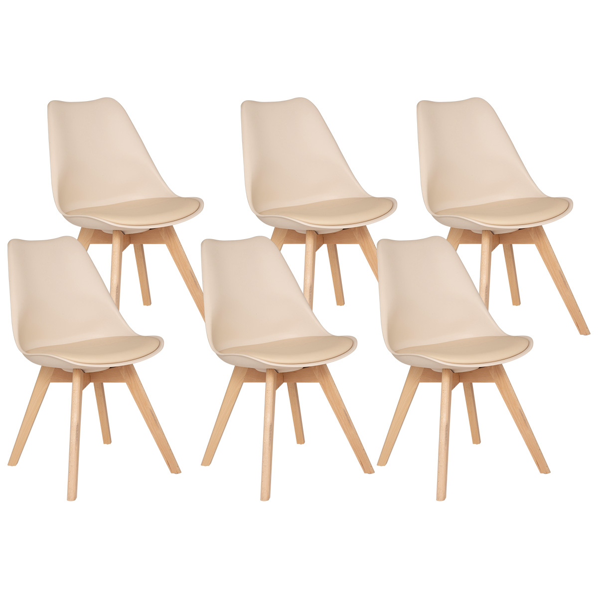 Set of 6 chairs "Baya" Beech, beige