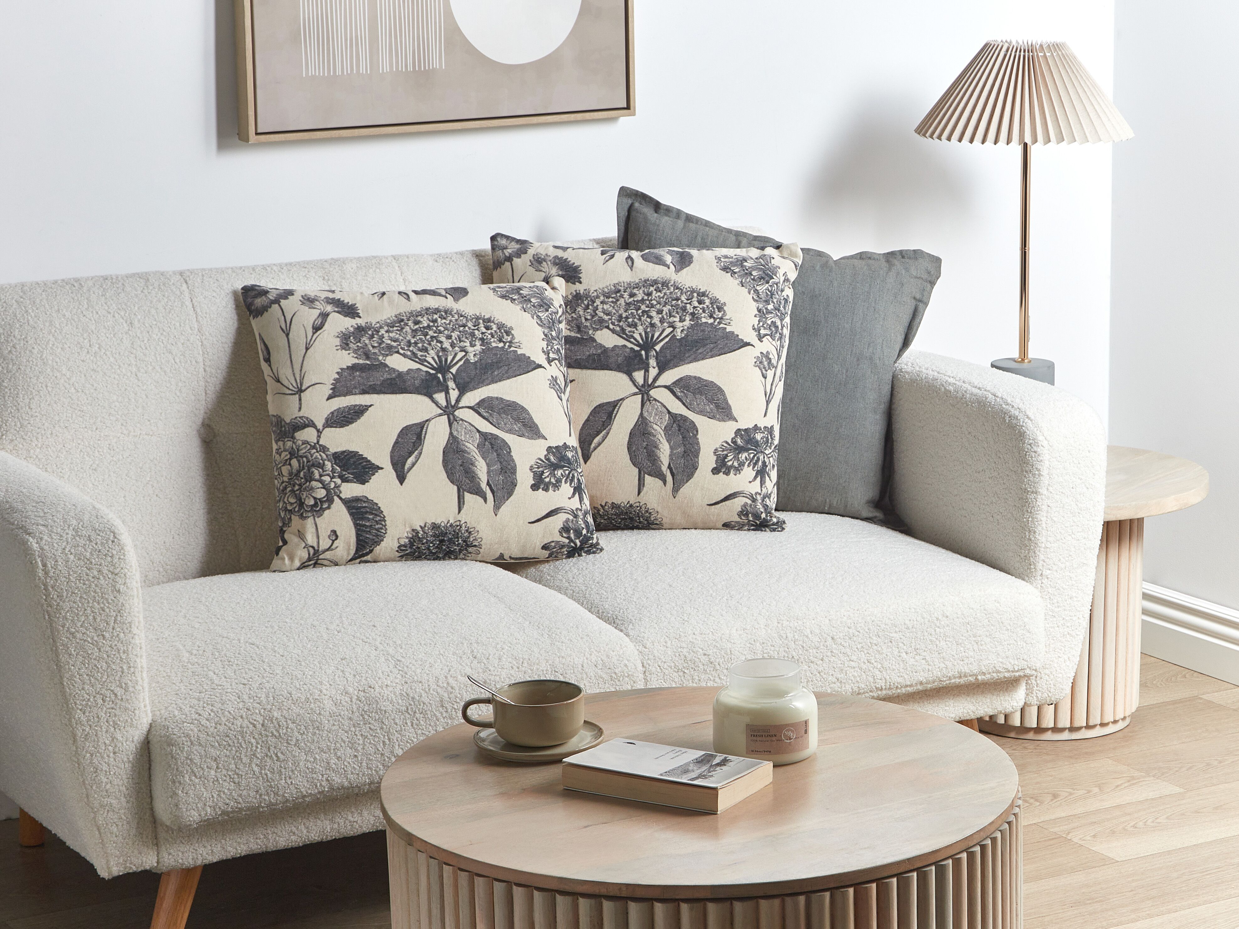 Set of 2 Decorative Cushions ROSEMARY Cotton 45 x 45 cm Grey Floral Pattern