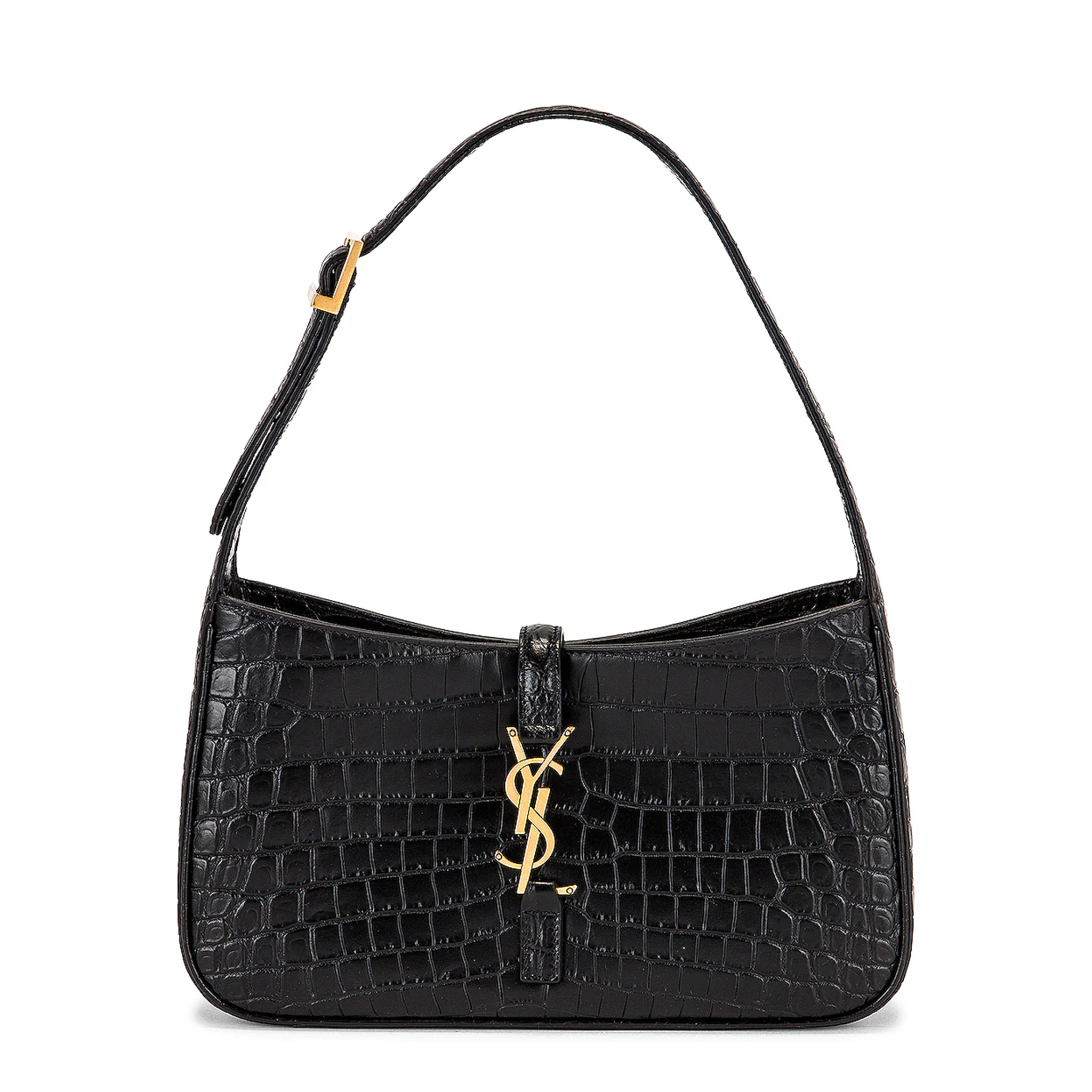 Saint Laurent Le 5 à 7 Crocodile-Embossed Leather Hobo Bag - Black - COZYMIZE