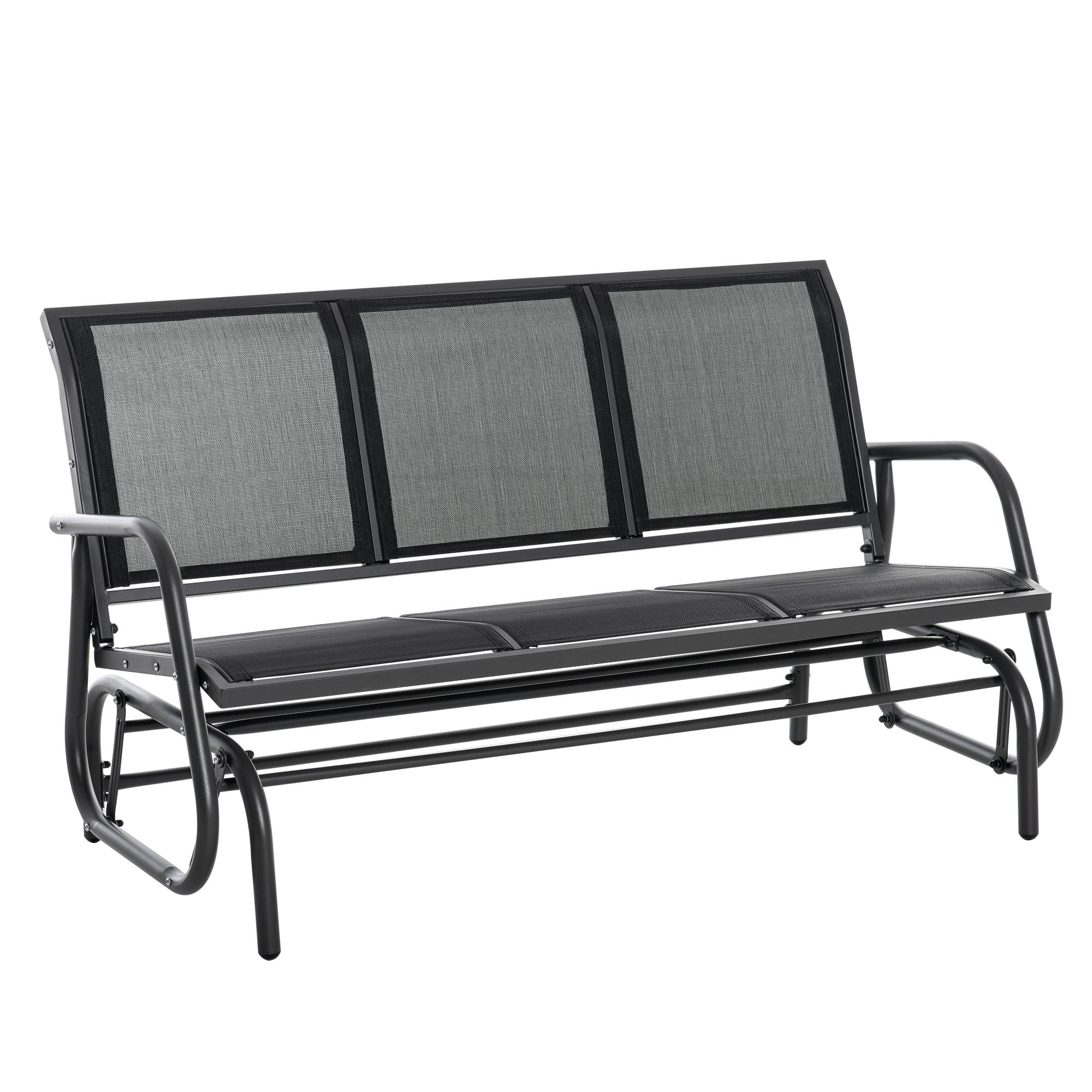 Outsunny Patio Glider Bench, Outdoor Porch Glider Swing with 3 Seats, Breathable Mesh Fabric, Metal Frame, Black - Image 2