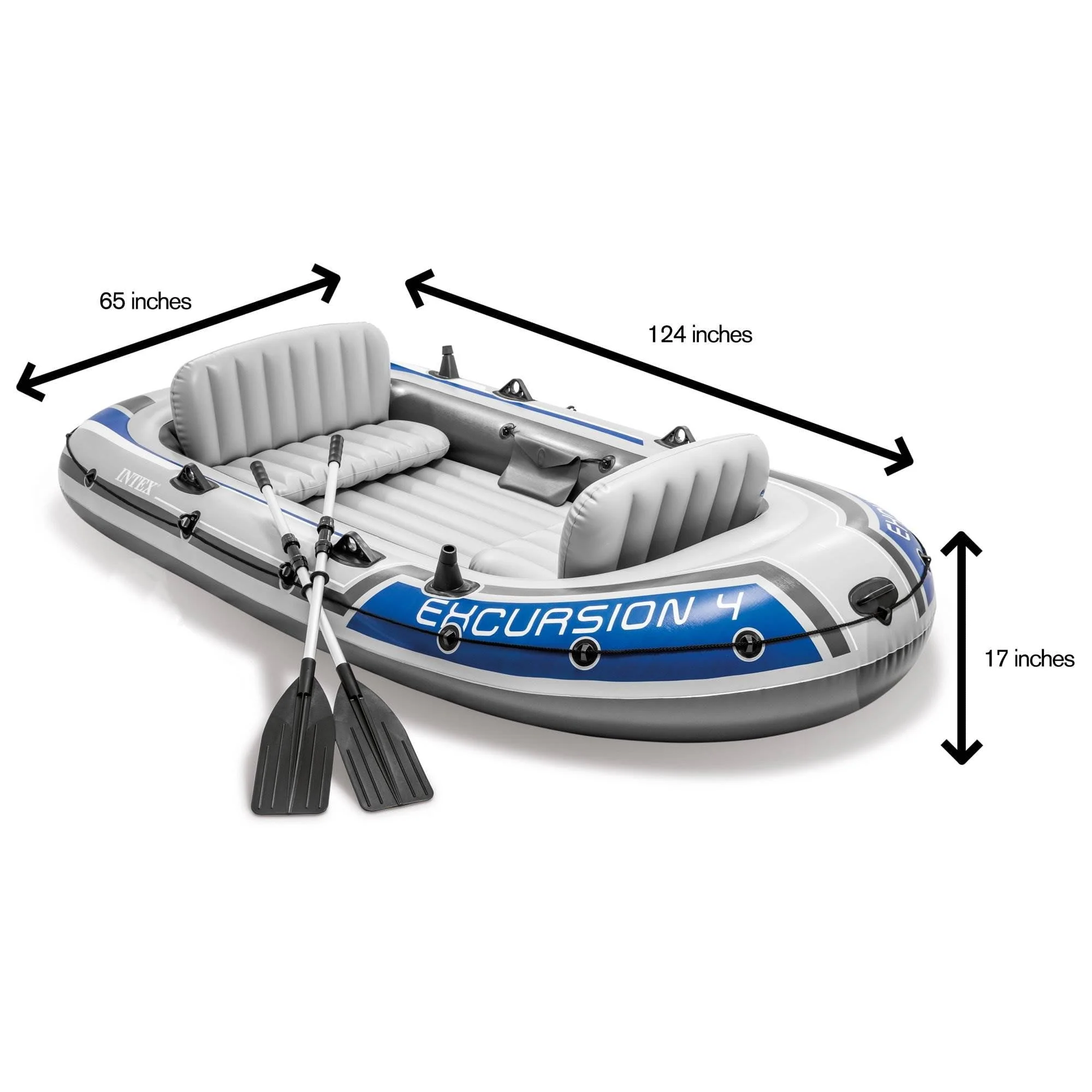 Intex Excursion 4 Inflatable Raft Set w/ 2 Transom Mount 8 Speed Trolling Motors - Image 3