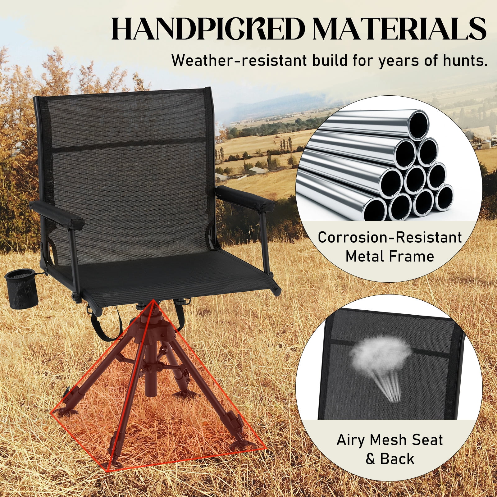 Danrelax 360�� Silent Camo Hunting Blind Chair, Armrests, Side Pouch, Telescopic Legs - Image 17