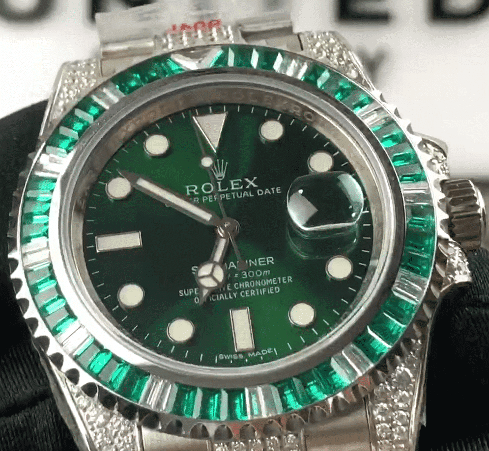 Rolex Submariner Hulk 116610LV Diamond Green Dial Iced Out Replica - Elite Watch Atelier