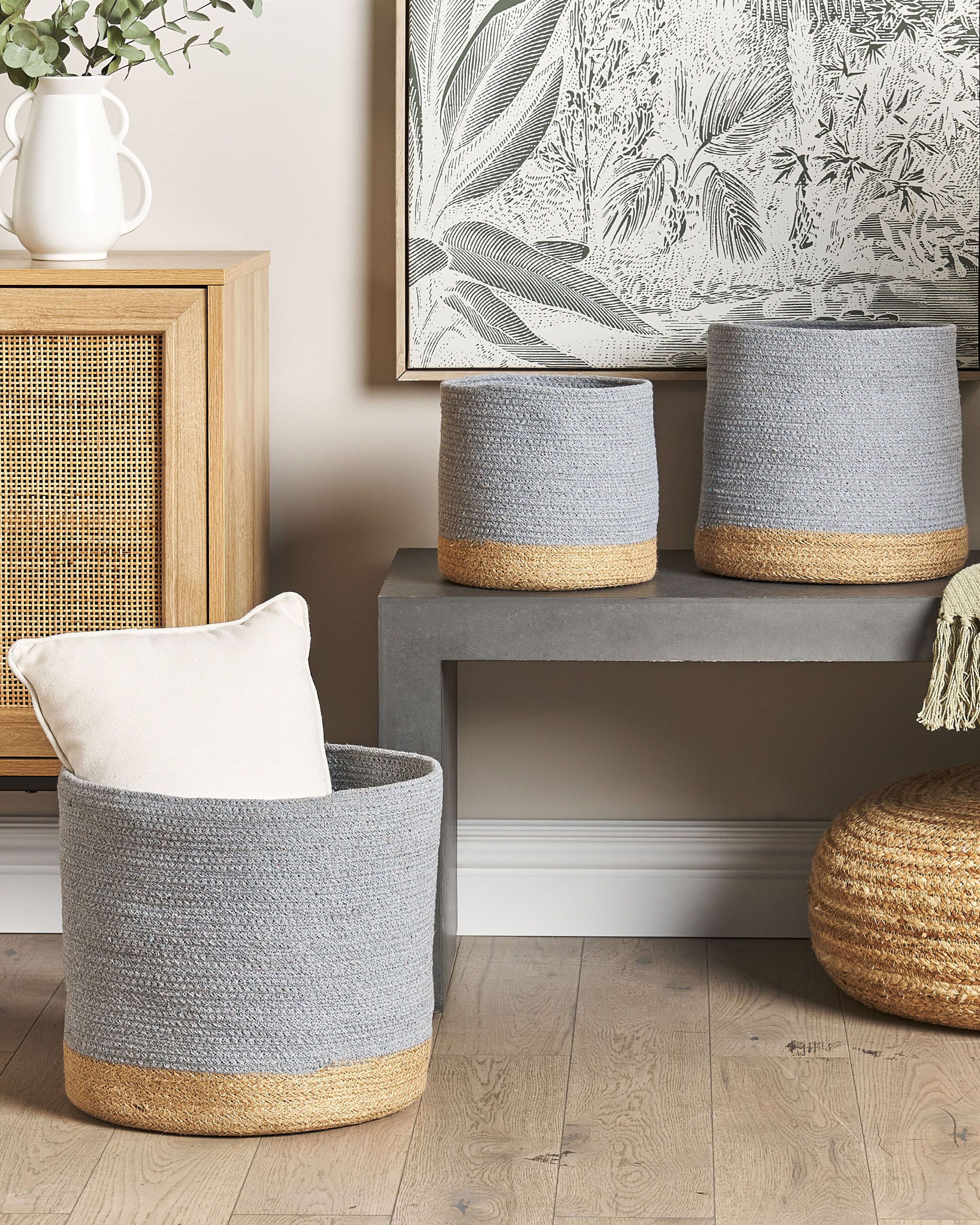 Set of 3 Baskets BASIMA Cotton Grey