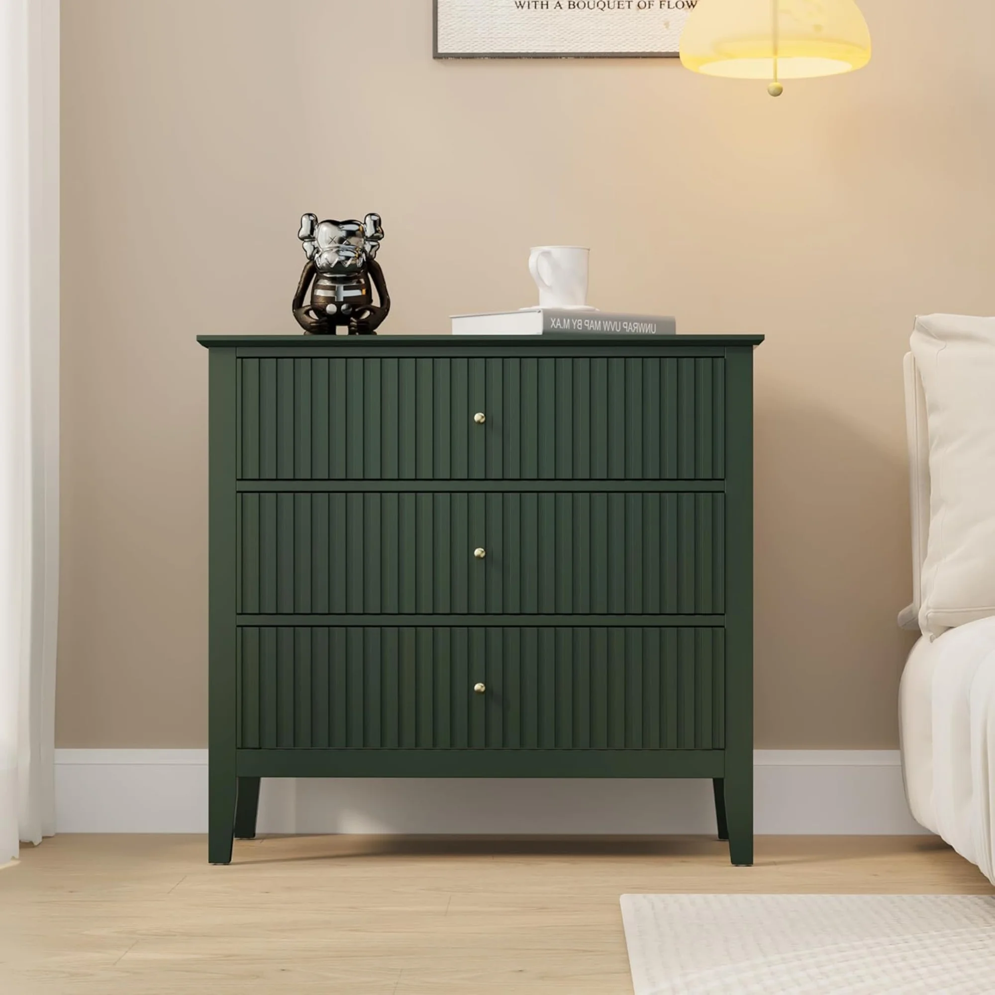 Heynemo Beige 6 Drawer Dresser, Fluted Modern Wood Chest - Image 47