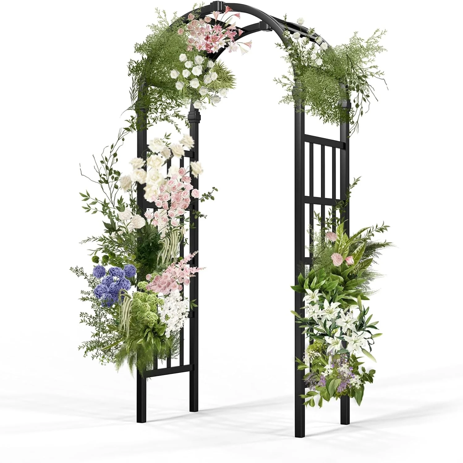 GFNXYI Vinyl Garden Arbor, PVC Wedding Arch for Ceremony Party, Garden Trellis for Climbing Plants Outdoor, Arch Backdrop Stand for Garden, Backyard, Lawn (Black)
