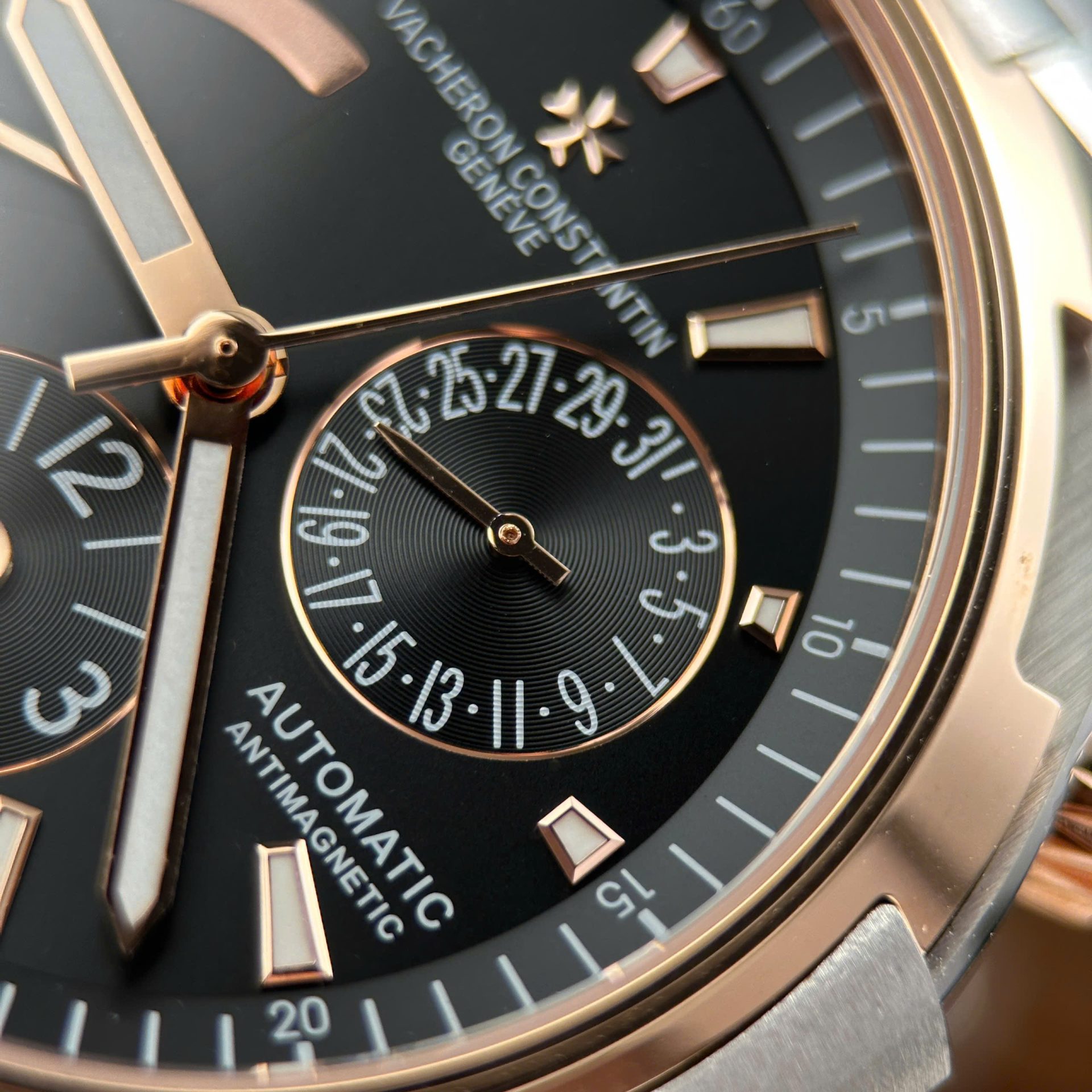 Vacheron Constantin Overseas Dual Time 47450 Demi Rose Gold Good Imitation Watches Black Dial 9F Factory 42mm - Top club