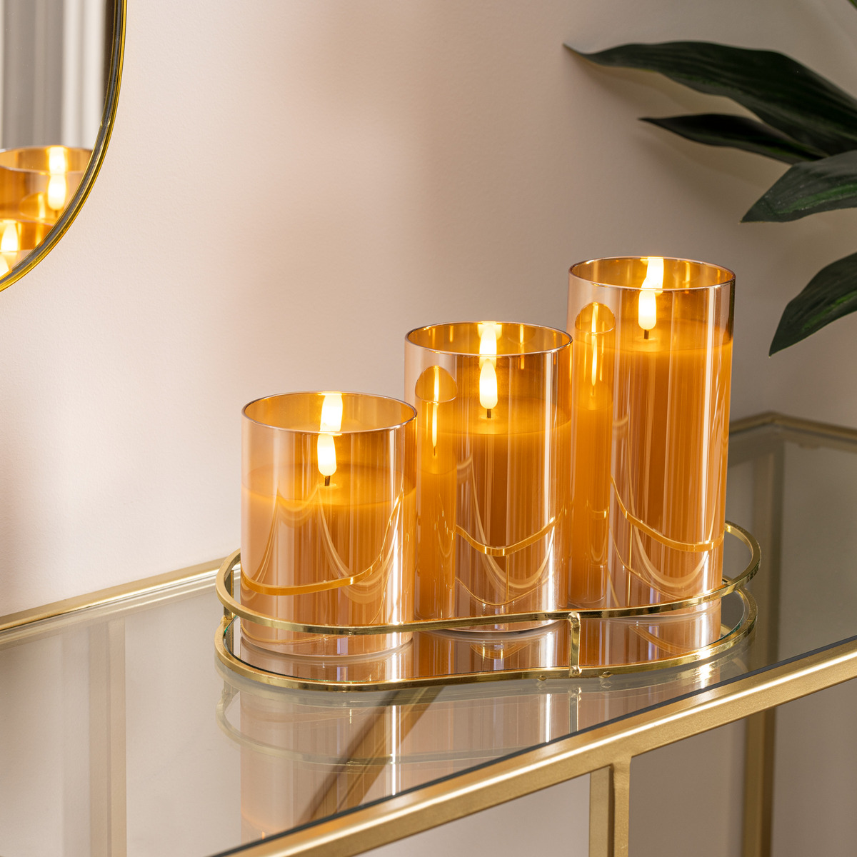 Set of 3 LED candles "Sena" Glass, Amber, D.7.5 cm