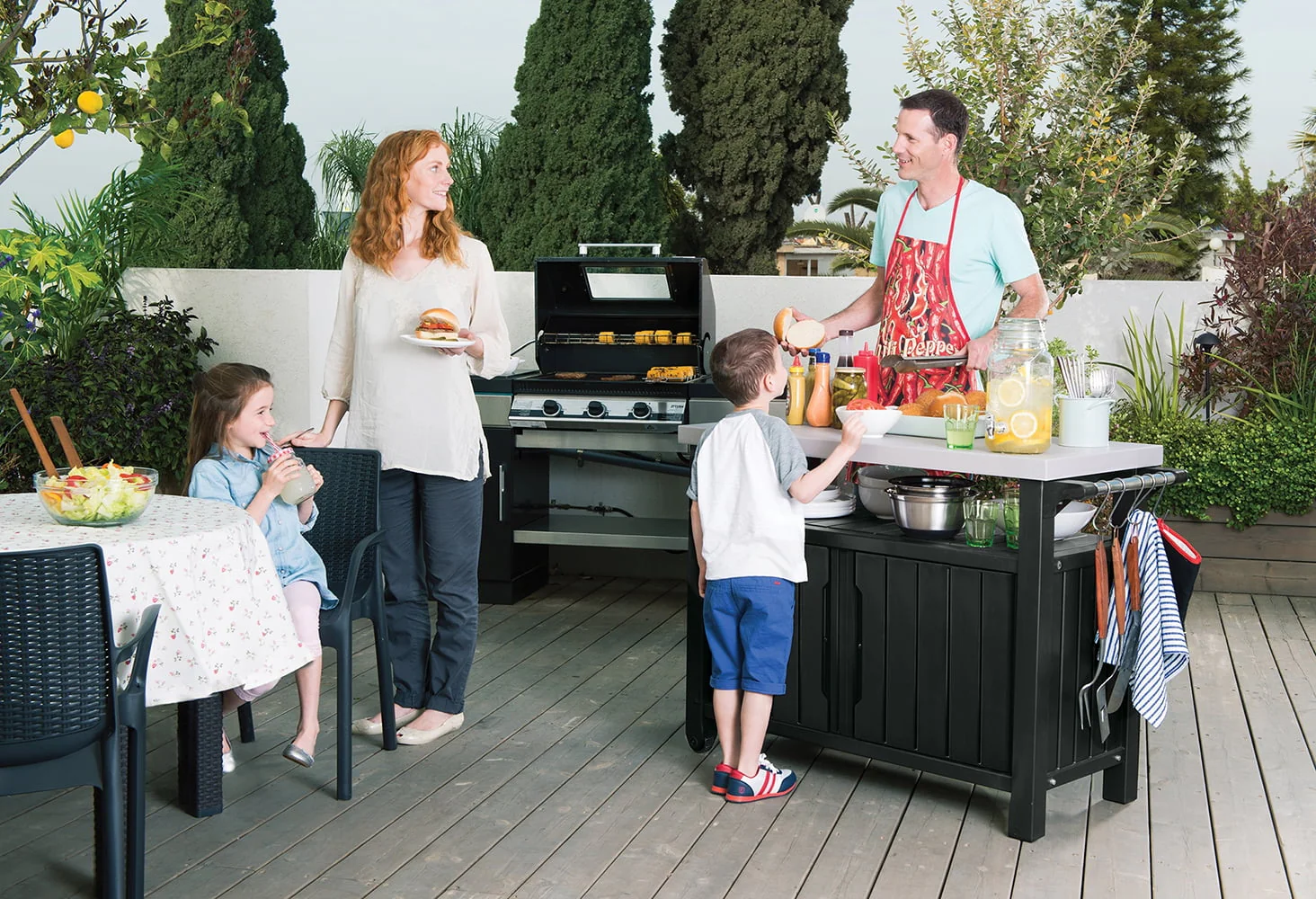 Keter Unity XL Resin Serving Station, All-Weather Plastic and Metal Grill, Storage and Prep Table, Graphite - Image 6