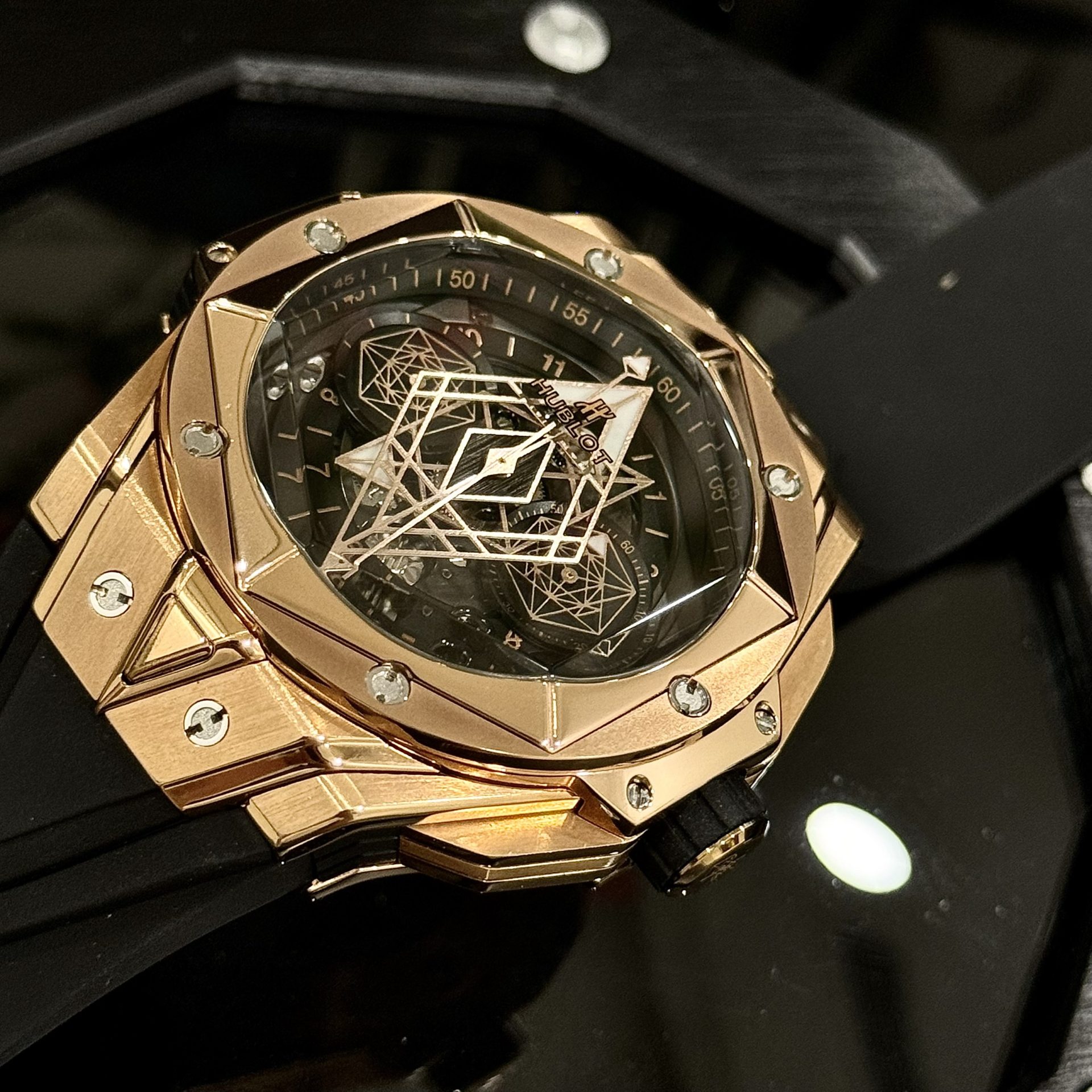 Hublot Replica Watches Big Bang Sang Bleu ll King Gold Black Dial BBF 45mm - Top club