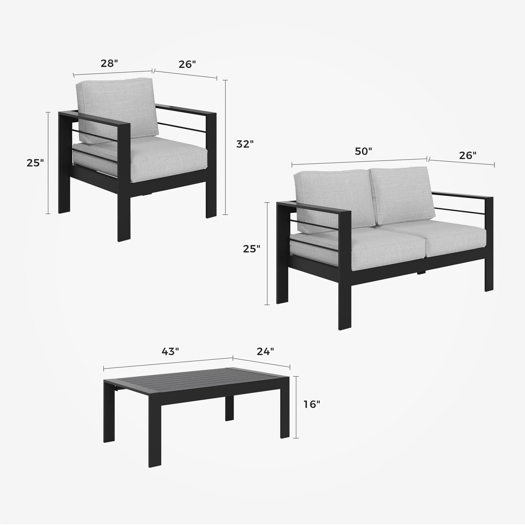 CozyHom 5 Pcs Outdoor Patio Aluminum Furniture Sofa Sets, Outside Patio Conversation Couch Sets With Table&Cushions for Garden Porch, Gray - Image 65