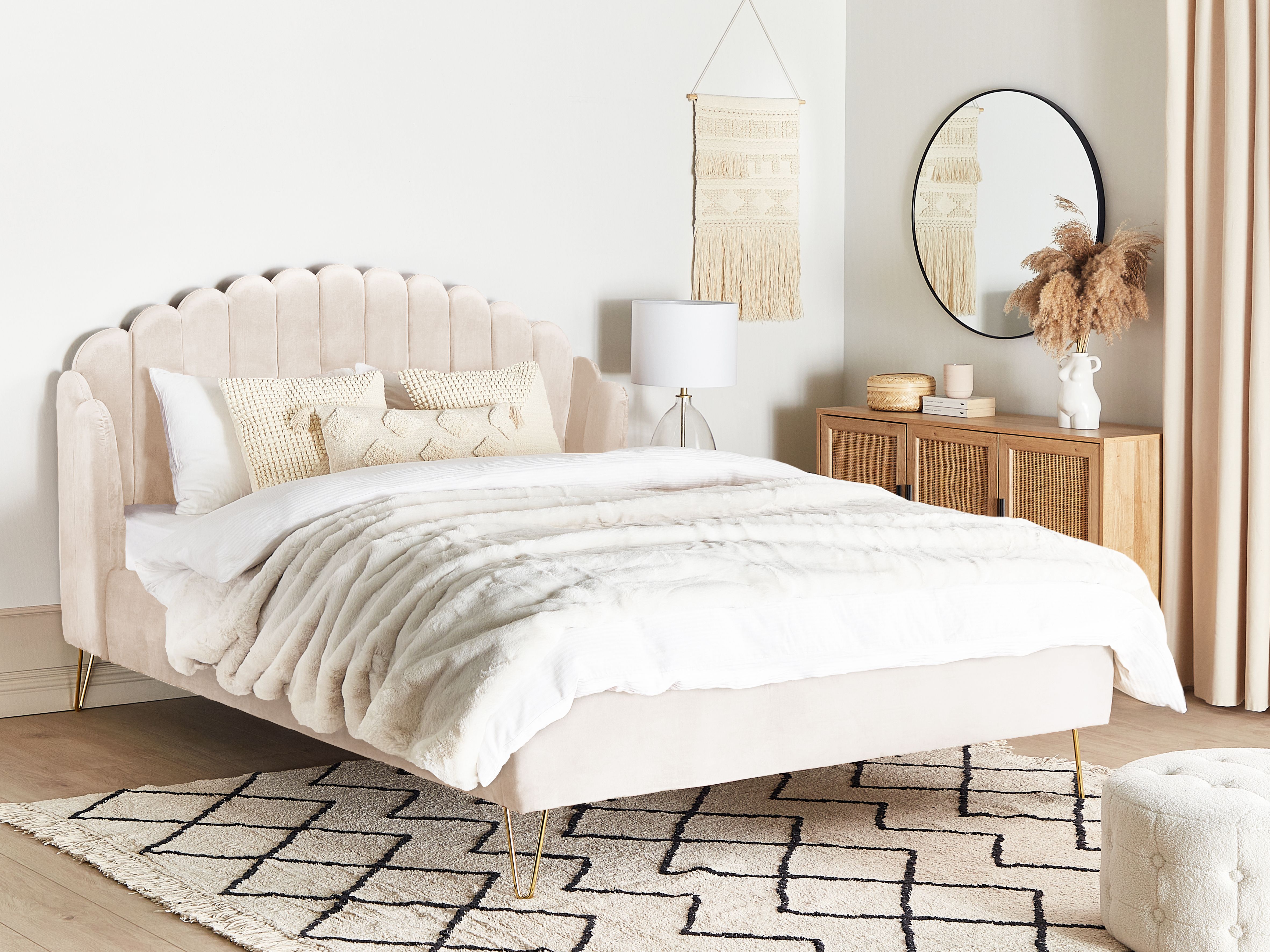 Bed Velvet AMBILLOU 180 x 200 cm (EU Super King) Light Beige