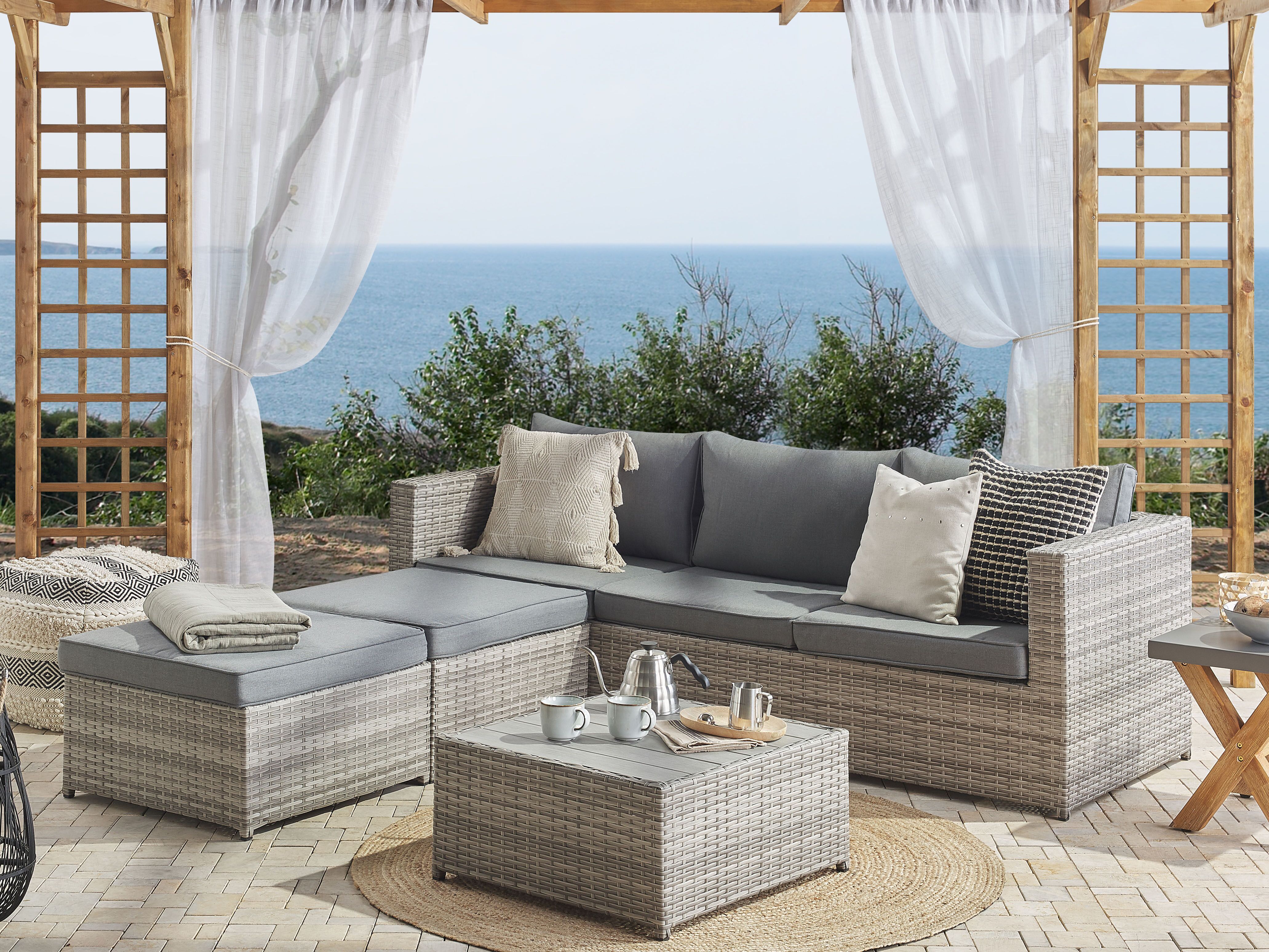 Garden Corner Sofa with Table 5 Seater SABBIA Left Hand Modular PE Rattan Light Grey