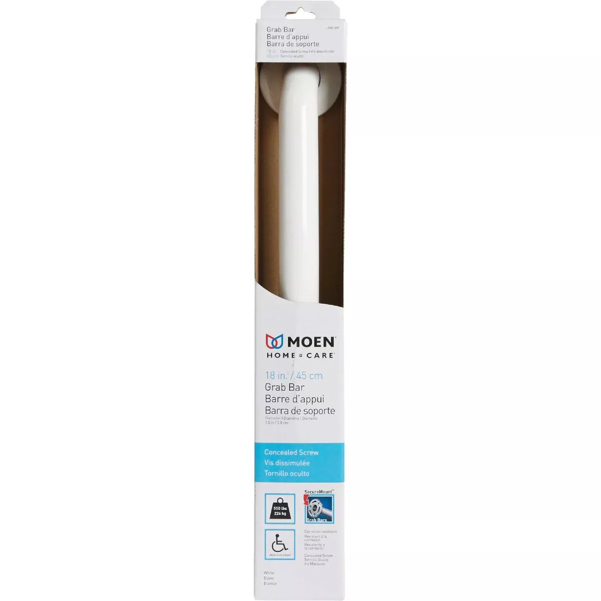 Moen Home Care 18 In. Concealed Screw Grab Bar, Glacier