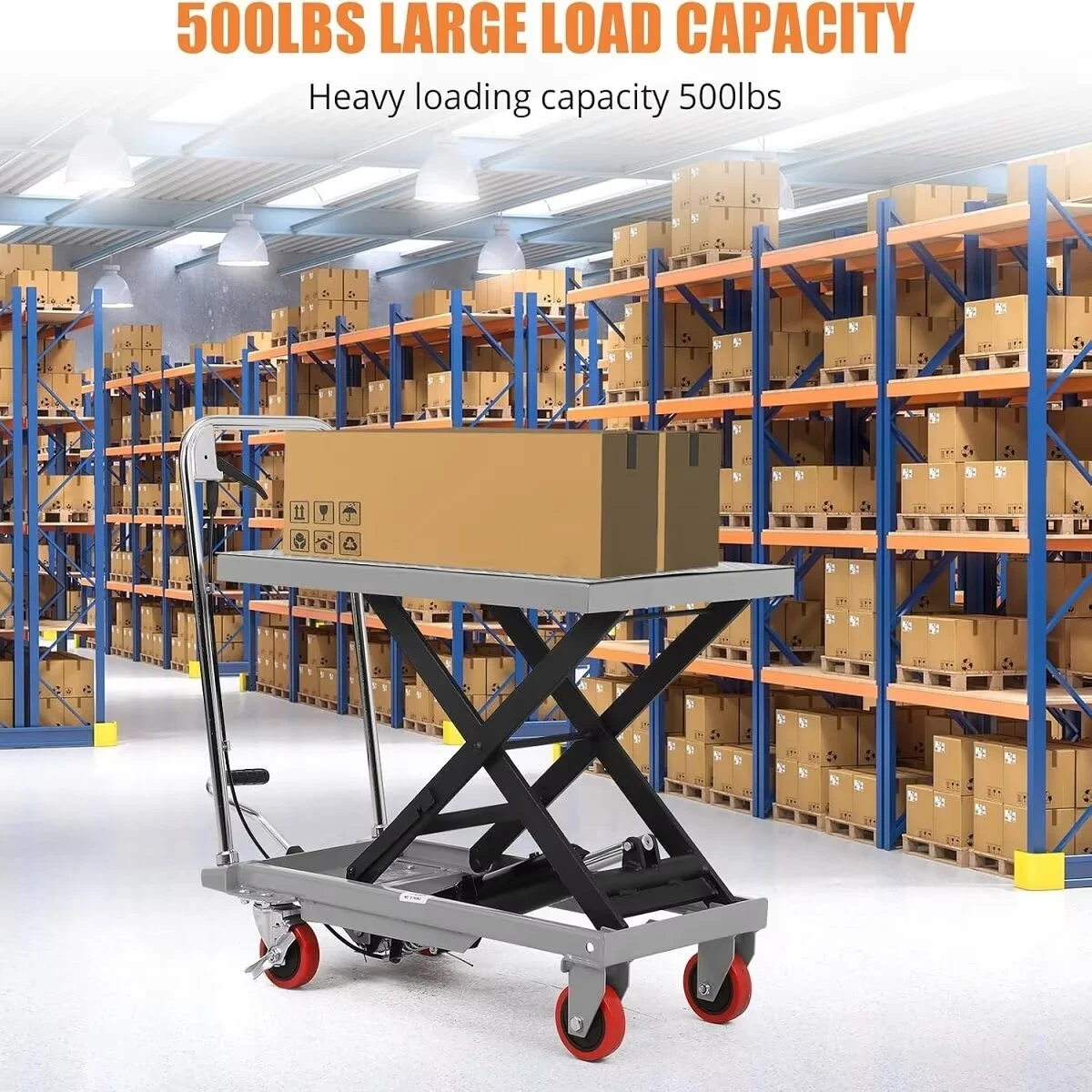 Hydraulic Lift Table Cart, 500lbs Capacity 59" Lifting Height, Single Scissor Lift Table Cart with 4 Wheels and Non-Slip Pad, Manual Elevating Cart for Material Handling Transportation - Image 17