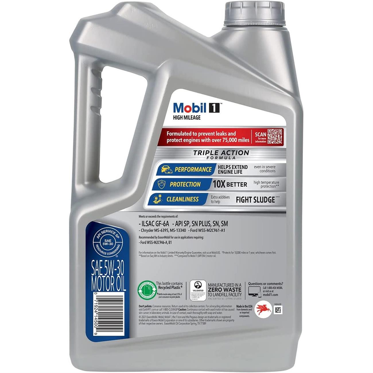 Mobil 1 High Mileage Full Synthetic Motor Oil 5W-30, 5 qt (3 Pack) - Image 2