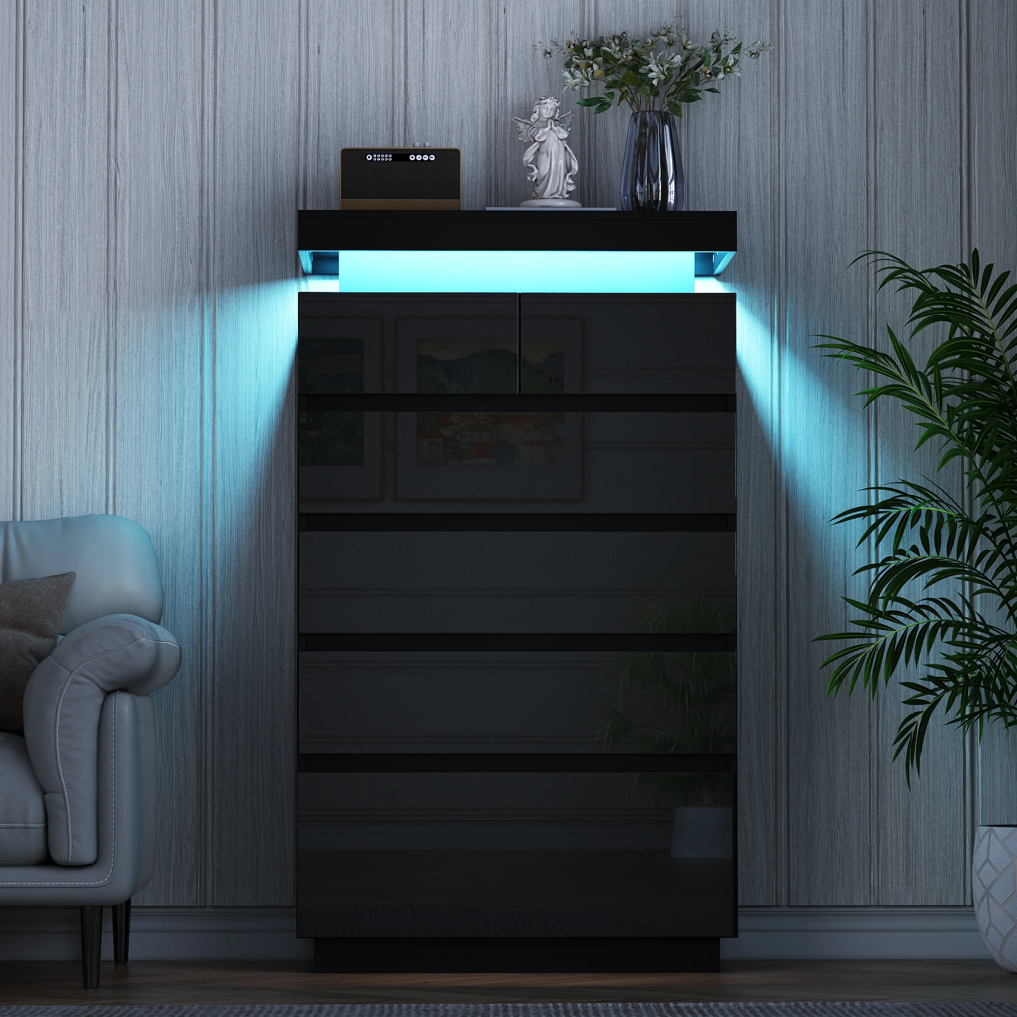 NEGYLIM 6 Drawer White Dresser, High Gloss Dresser with LED Light for Bedroom, Living Room, Hallway, Easy Assembly - Image 13