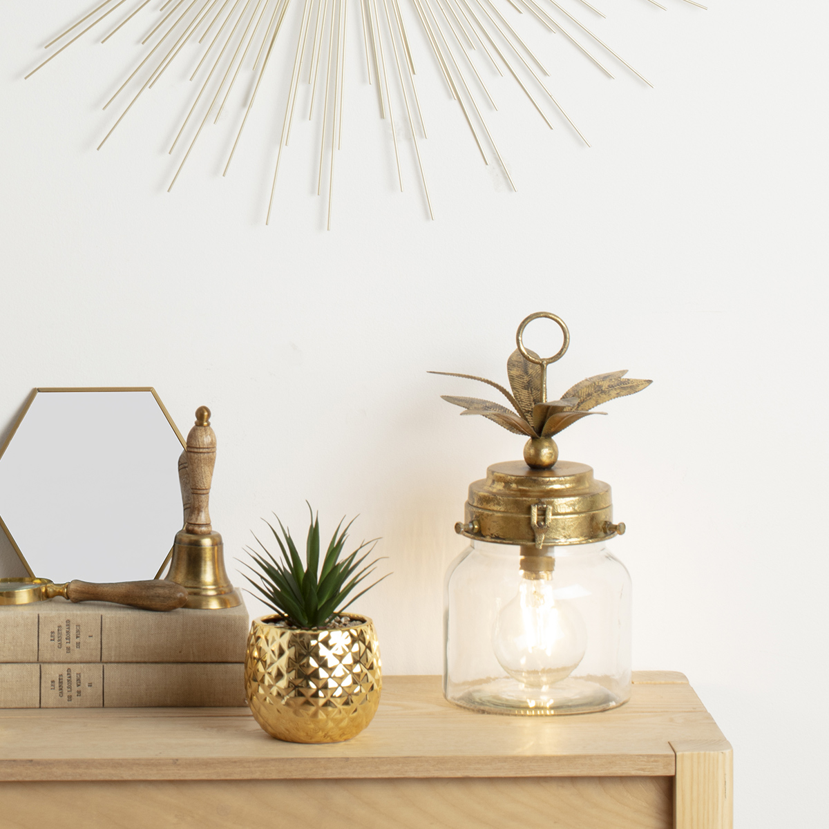 LED Lamp "Pineapple" Gilt, H.33 cm