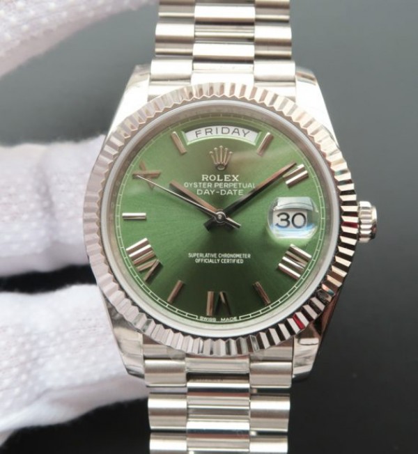 Replica Rolex Day-Date 40mm 228239 Noob Olive Green Dial SS President Bracelet A3255 - Elite Watch Atelier