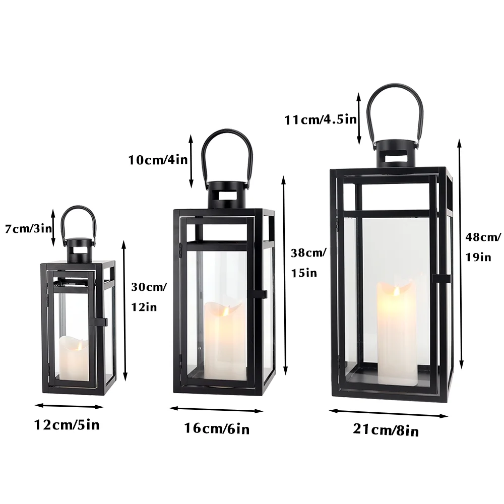 Stainless Steel Lantern Set of 3 12/15/19" Metal Lanterns with Tempered Glass for Parties & Events (Silver ) - Image 21