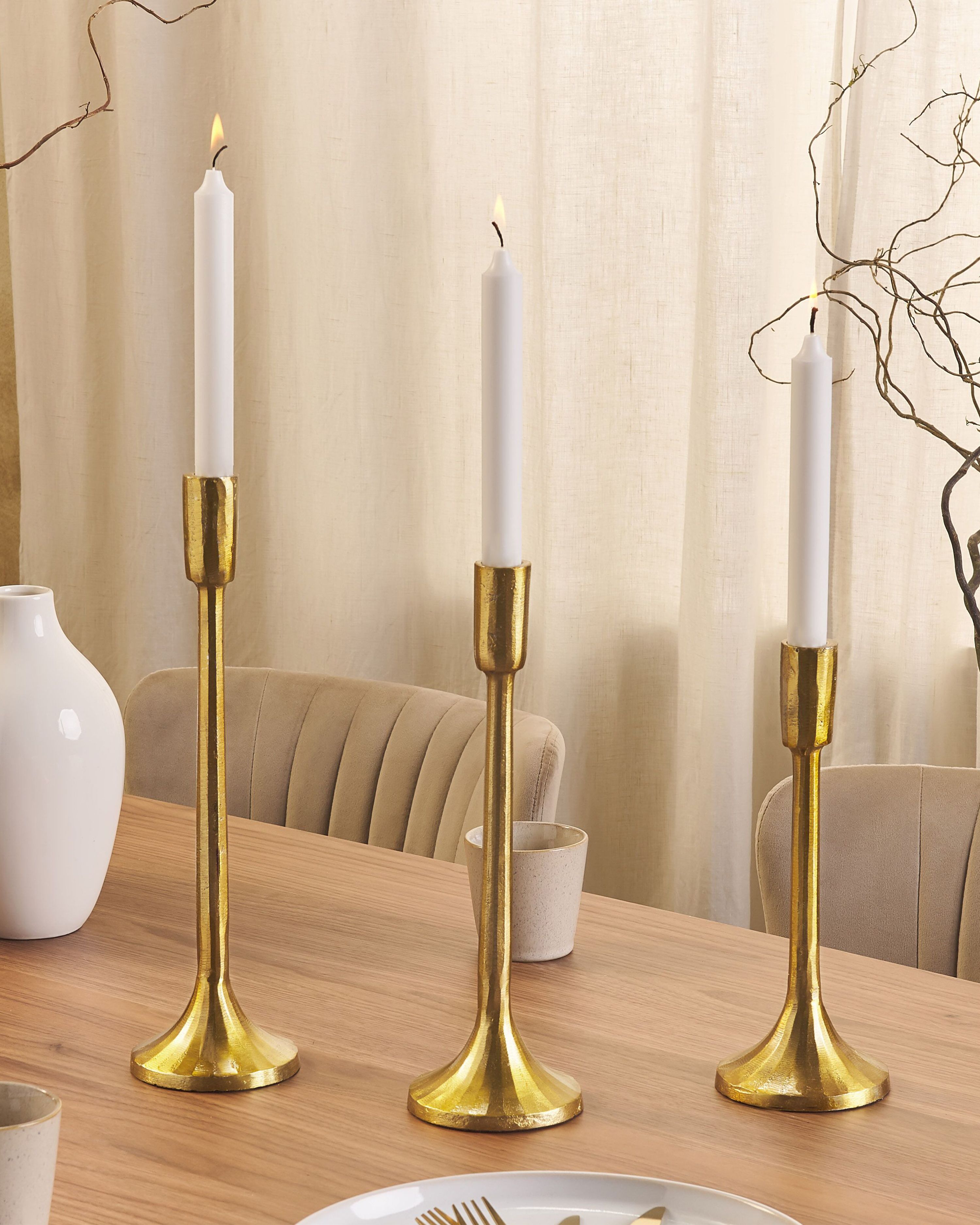 Set of 3 Candle Holders ZIMBABWE Metal 36 cm Gold